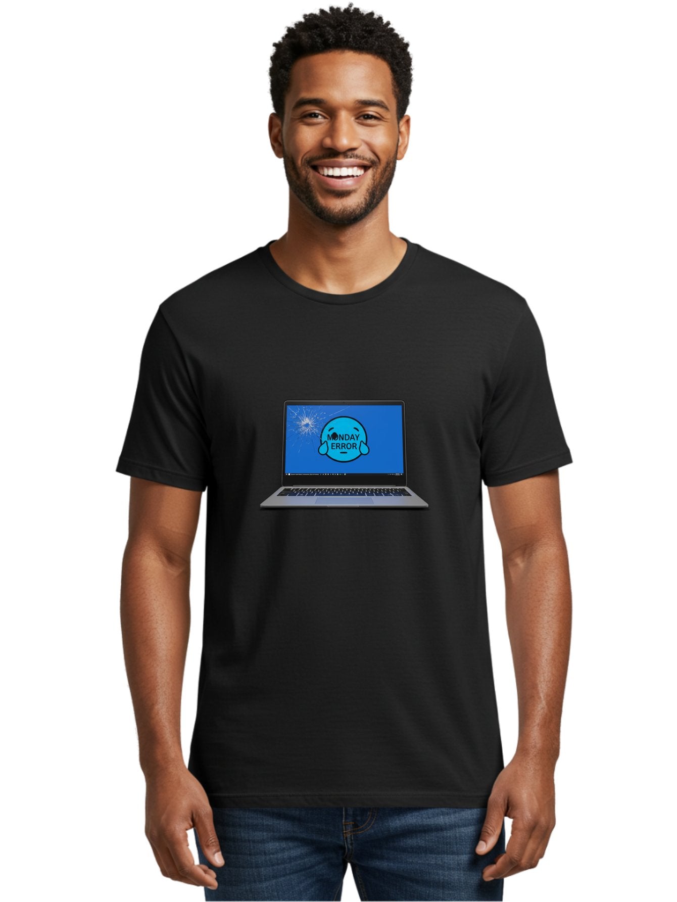 Monday-Error-10 Men'S Graphic Tee, 100% Cotton, Comfortable Casual Summer Wear, Machine Washable, Laptop Screen, Error Message, Monday Blues, Broken Computer, Tech Issue, System Failure, Sad Face, Cracked Screen, Digital Glitch Bae520 29