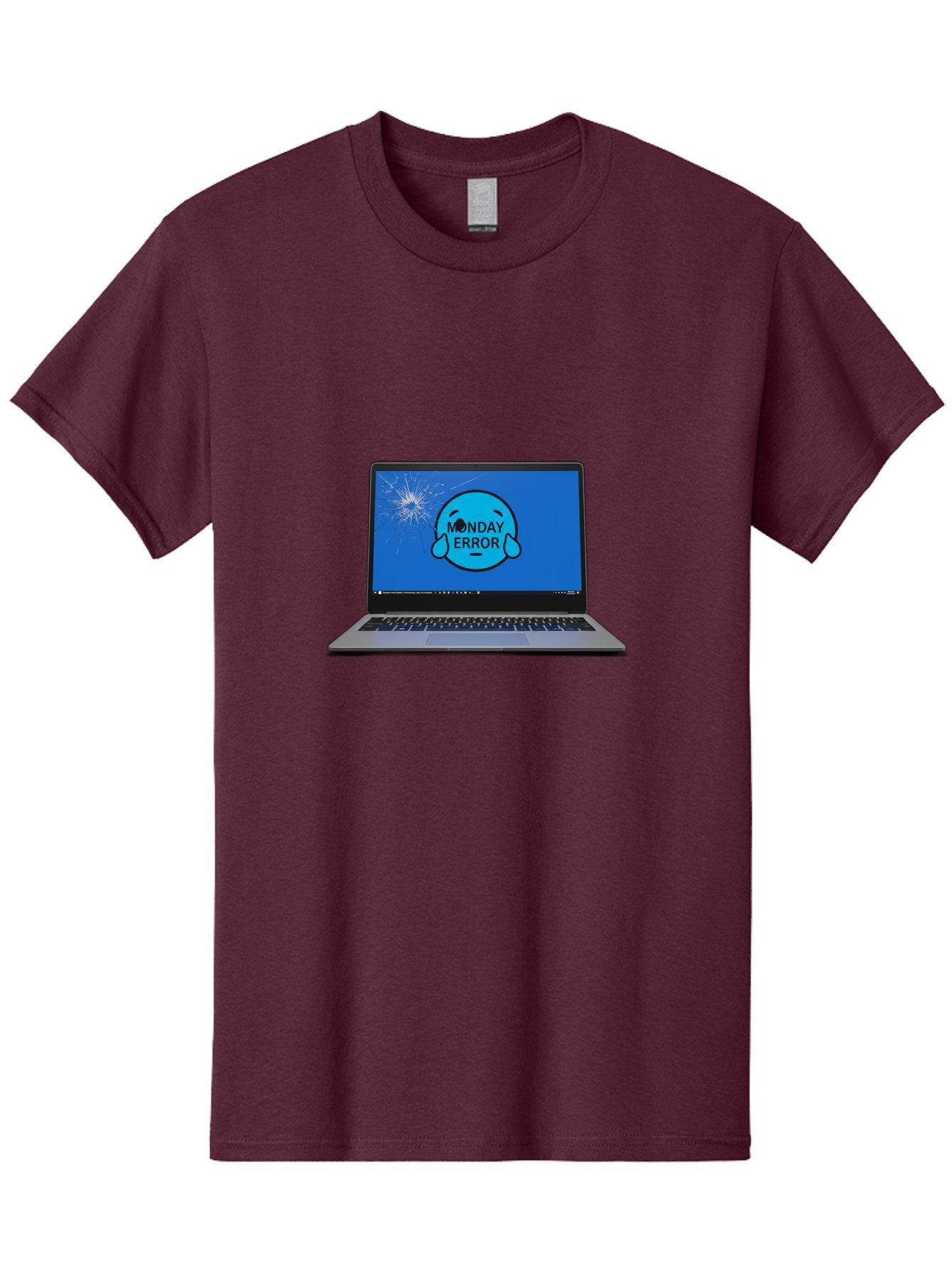 Monday-Error-10 Men'S Graphic Tee, 100% Cotton, Comfortable Casual Summer Wear, Machine Washable, Laptop Screen, Error Message, Monday Blues, Broken Computer, Tech Issue, System Failure, Sad Face, Cracked Screen, Digital Glitch Bae520 11