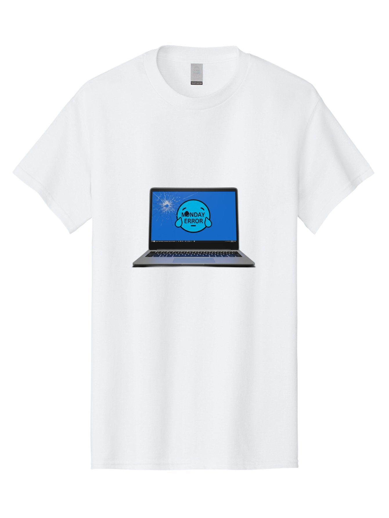 Monday-Error-10 Men'S Graphic Tee, 100% Cotton, Comfortable Casual Summer Wear, Machine Washable, Laptop Screen, Error Message, Monday Blues, Broken Computer, Tech Issue, System Failure, Sad Face, Cracked Screen, Digital Glitch Bae520 15