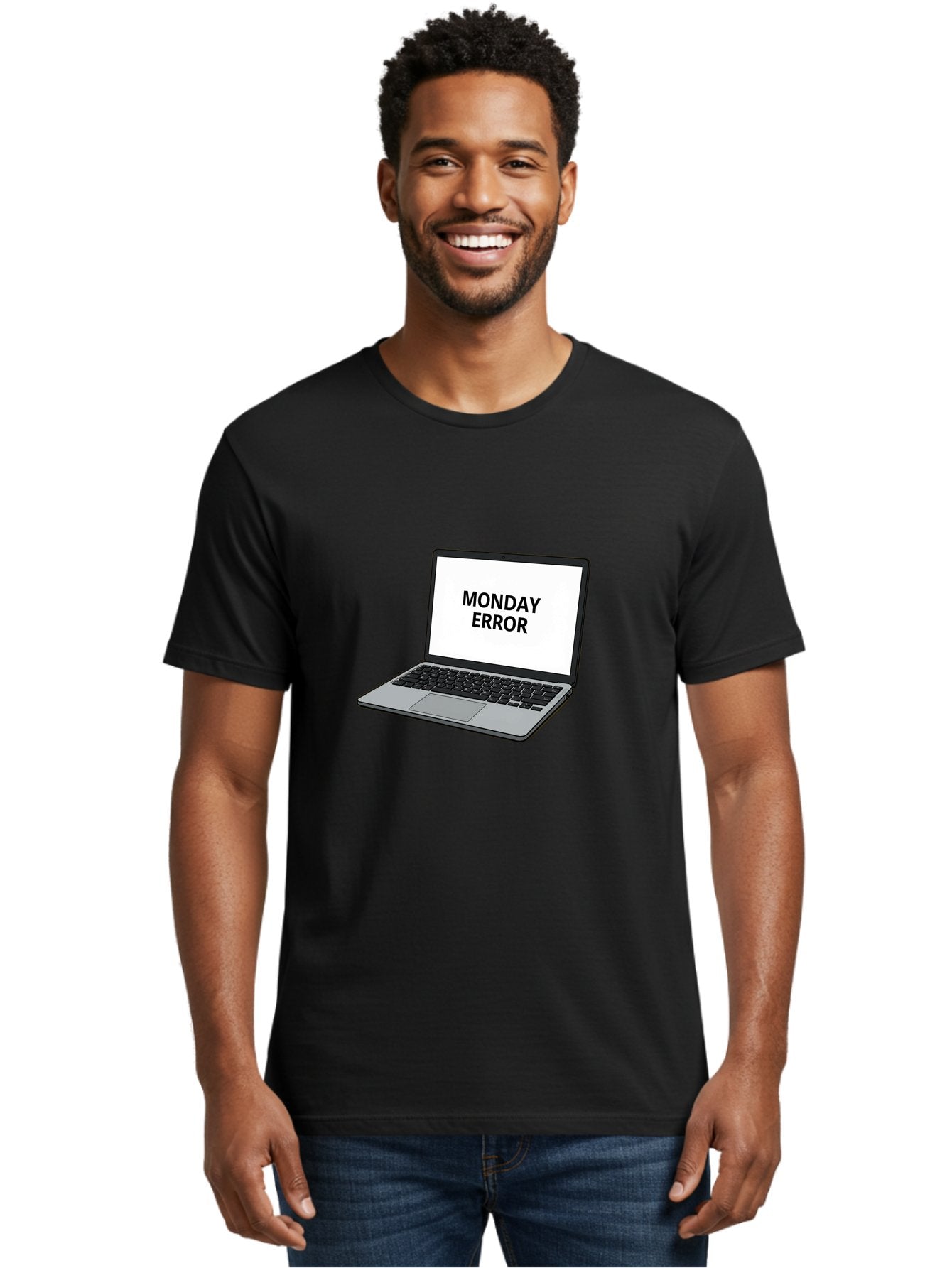 Monday-Error-4 Men'S Graphic Tee, 100% Cotton, Comfortable Casual Summer Wear, Machine Washable, Laptop Computer, Error Message, Monday Blues, Computer Screen, Keyboard, Work Technology, Monday Motivation, Productivity Issue Bae523 22