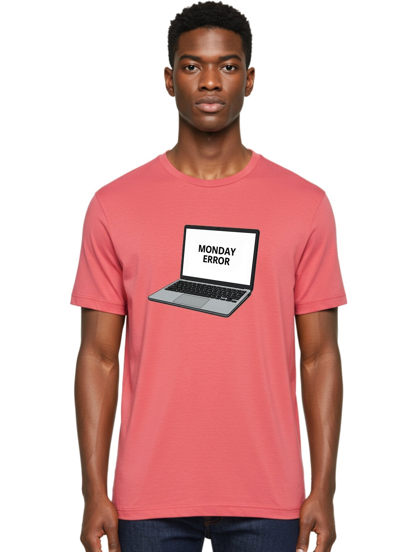 Monday-Error-4 Men'S Graphic Tee, 100% Cotton, Comfortable Casual Summer Wear, Machine Washable, Laptop Computer, Error Message, Monday Blues, Computer Screen, Keyboard, Work Technology, Monday Motivation, Productivity Issue Bae523 25