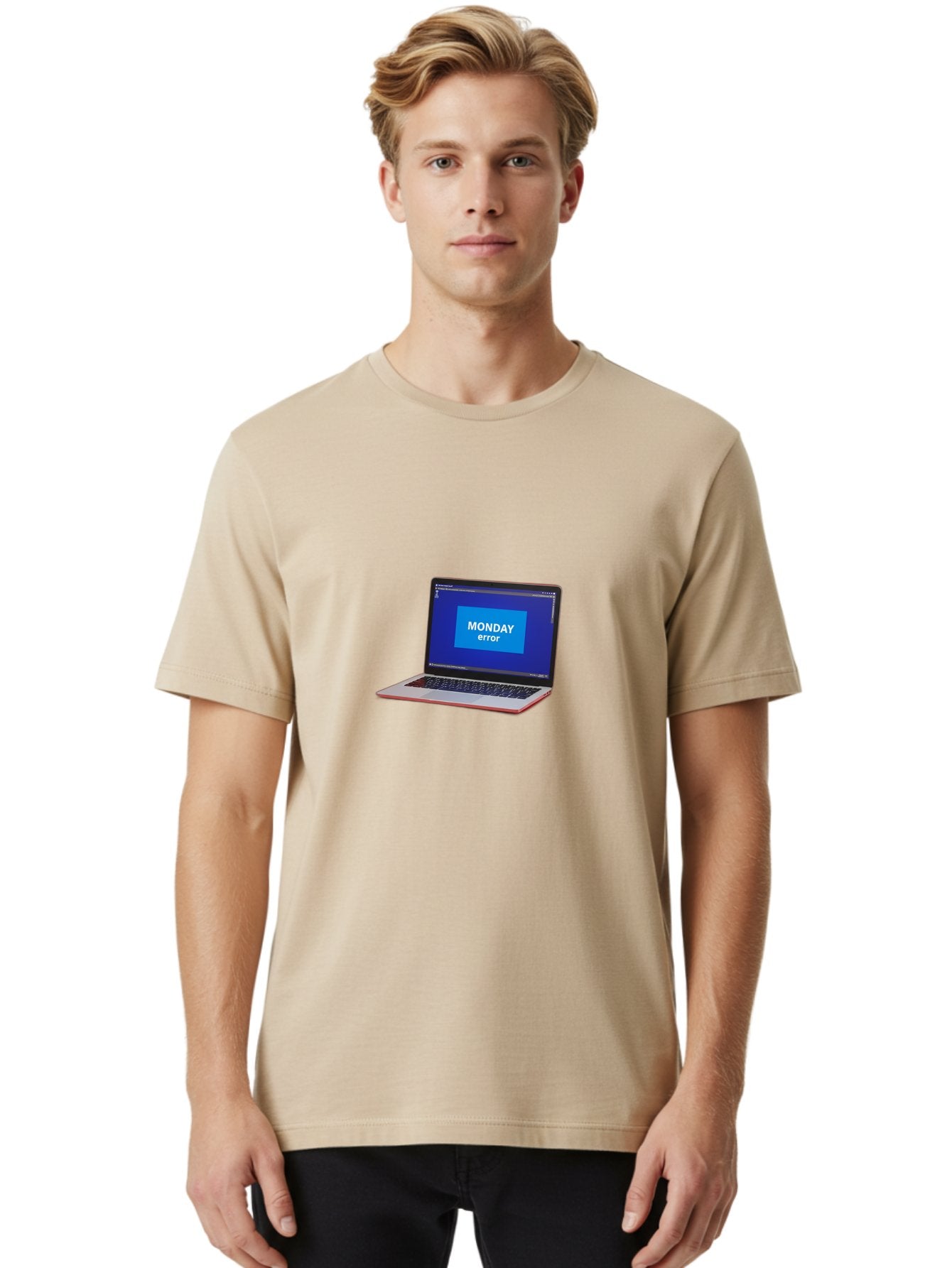 Monday-Error-5 Men'S Graphic Tee, 100% Cotton, Comfortable Casual Summer Wear, Machine Washable, Laptop Screen With Error Message, Monday Blues, Tech Glitch, Modern Laptop, Blue Screen, Modern Technology, Digital Error, Tech Issue, Bae524 24