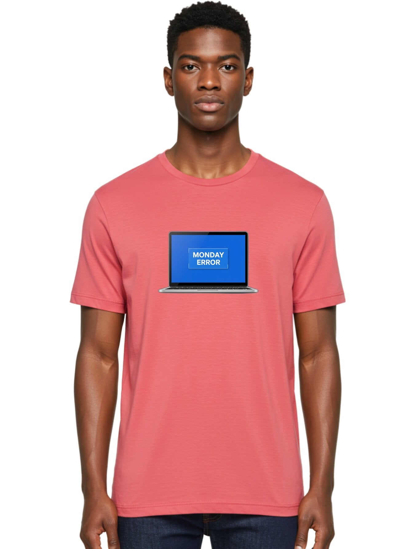 Monday-Error-6 Men'S Graphic Tee, 100% Cotton, Comfortable Casual Summer Wear, Machine Washable, Laptop Screen, Monday Error Message, Error Alert, Blue Screen, Glitch, Malfunction, White Text, Tech Issue Bae525 26