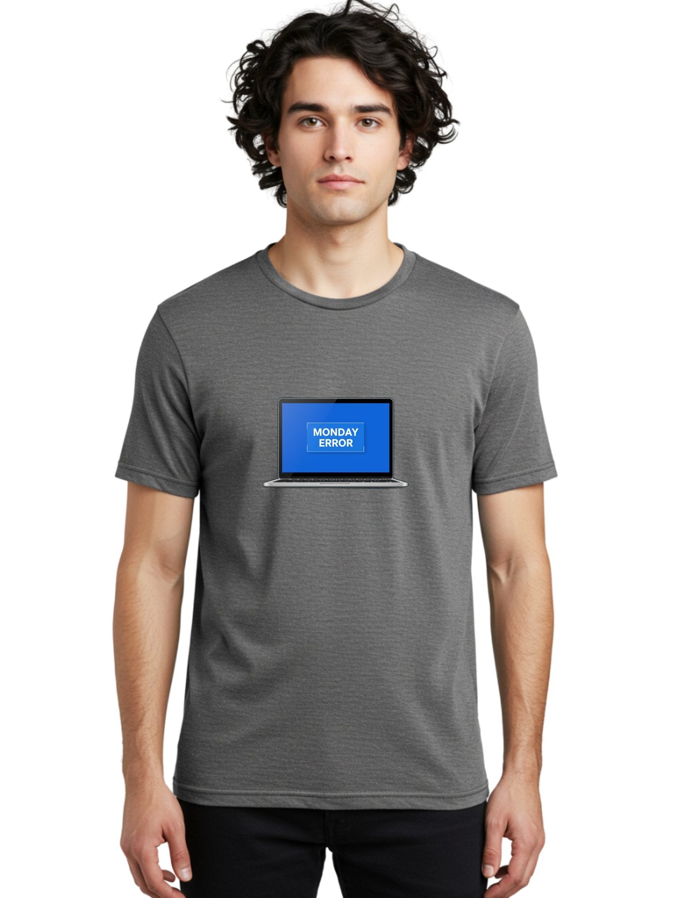 Monday-Error-6 Men'S Graphic Tee, 100% Cotton, Comfortable Casual Summer Wear, Machine Washable, Laptop Screen, Monday Error Message, Error Alert, Blue Screen, Glitch, Malfunction, White Text, Tech Issue Bae525 22
