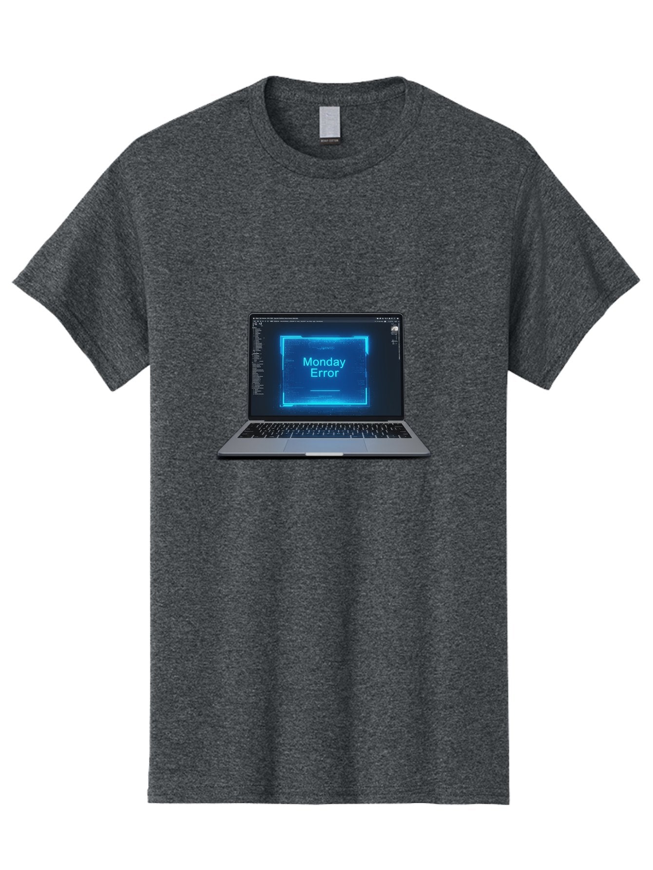 Monday-Error-7 Men'S Graphic Tee, 100% Cotton, Comfortable Casual Summer Wear, Machine Washable, Laptop Screen, Error Message, Monday Error, System Failure, Glitchy Display, Blue Neon Light, Coding Software, Debugging, Tech Issue, Bae526 8
