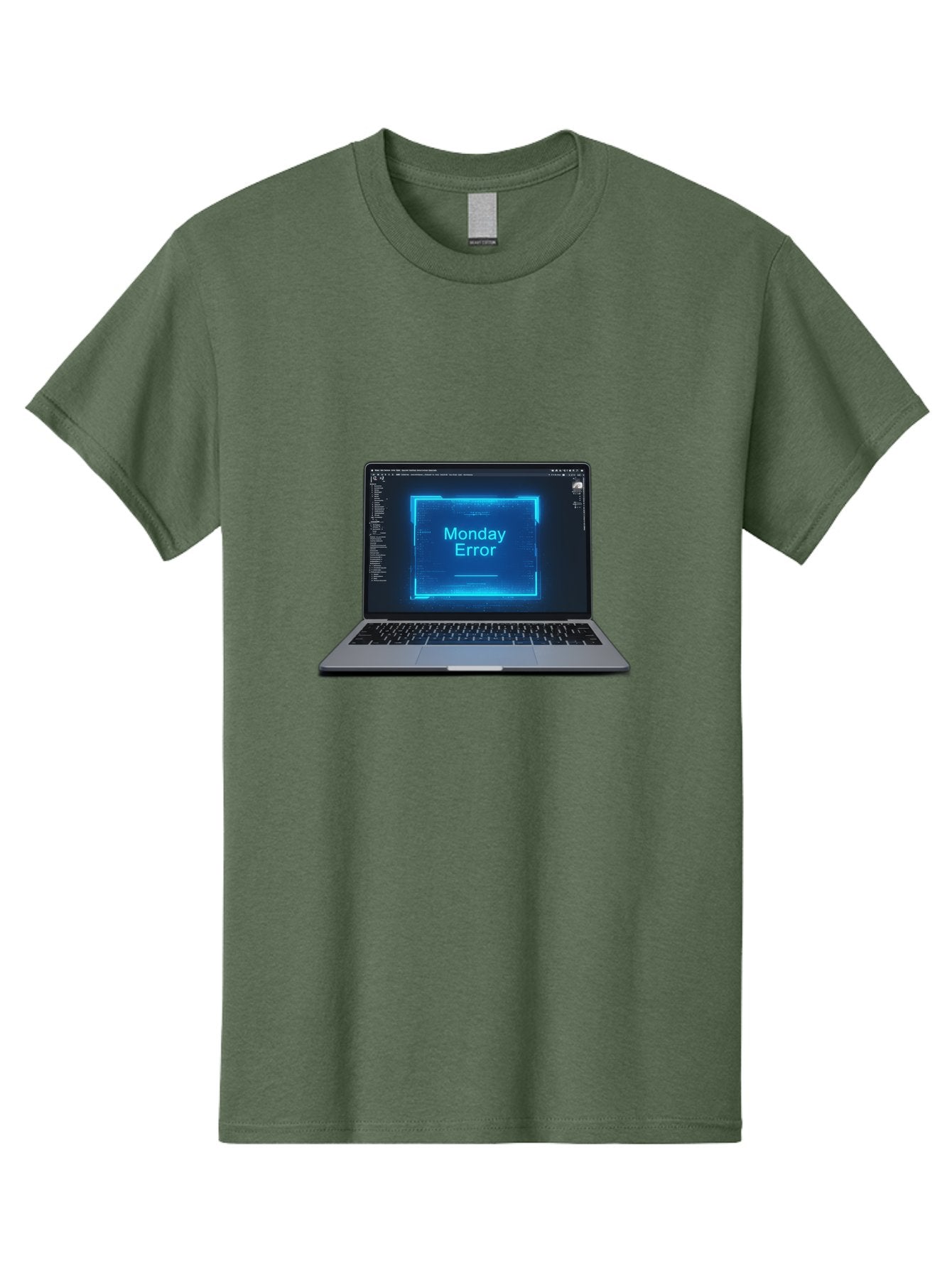 Monday-Error-7 Men'S Graphic Tee, 100% Cotton, Comfortable Casual Summer Wear, Machine Washable, Laptop Screen, Error Message, Monday Error, System Failure, Glitchy Display, Blue Neon Light, Coding Software, Debugging, Tech Issue, Bae526 10