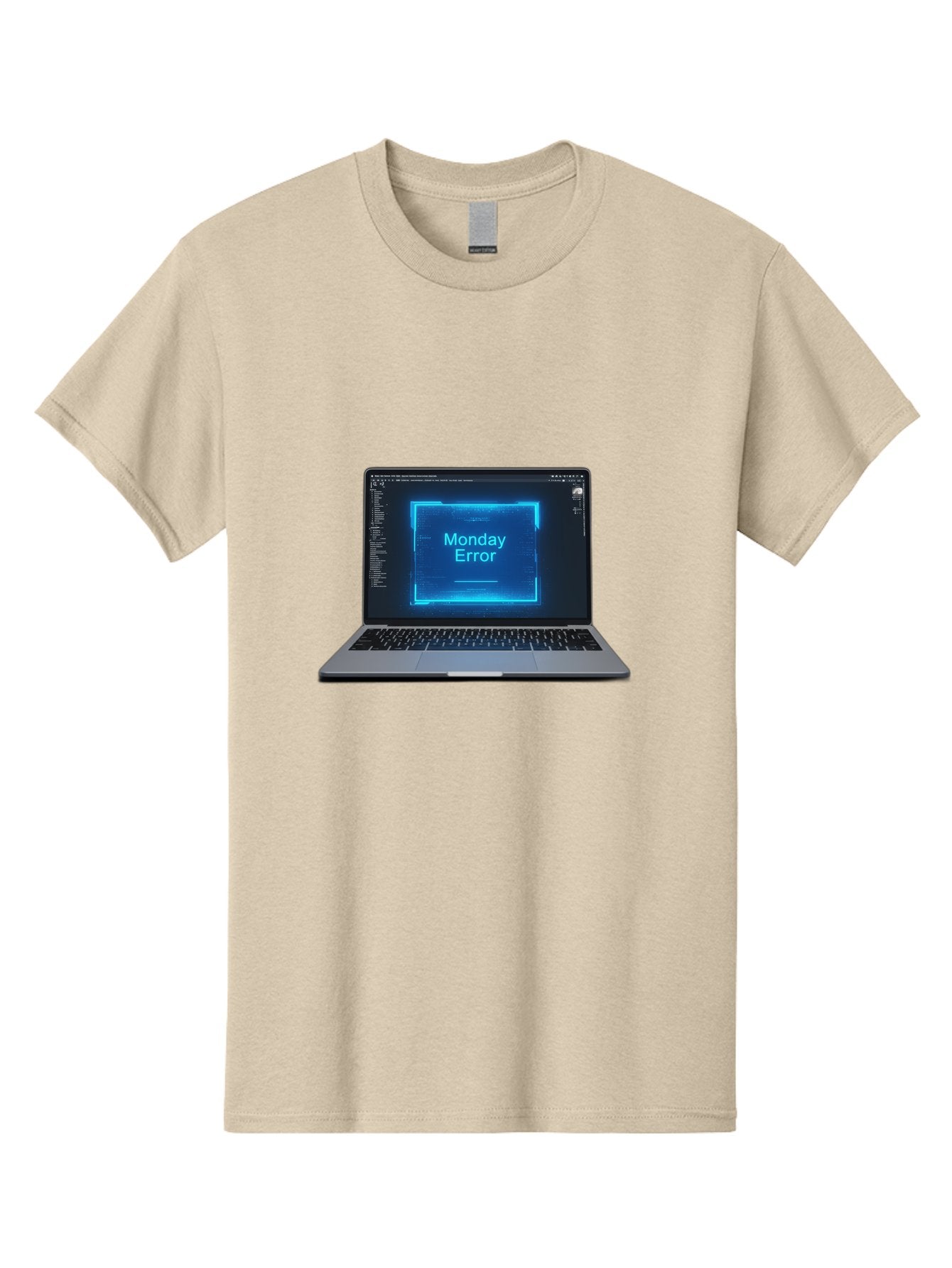 Monday-Error-7 Men'S Graphic Tee, 100% Cotton, Comfortable Casual Summer Wear, Machine Washable, Laptop Screen, Error Message, Monday Error, System Failure, Glitchy Display, Blue Neon Light, Coding Software, Debugging, Tech Issue, Bae526 13