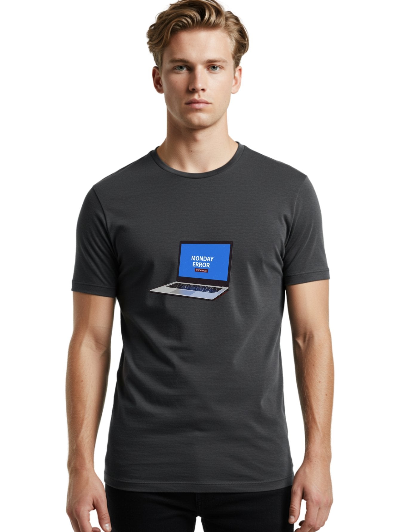 Monday-Error-8 Men'S Graphic Tee, 100% Cotton, Comfortable Casual Summer Wear, Machine Washable, Laptop With Error Message, Monday Blues, System Failure, Error Screen, Technology Issue, Computer Problem, Monday Motivation Bae527 18