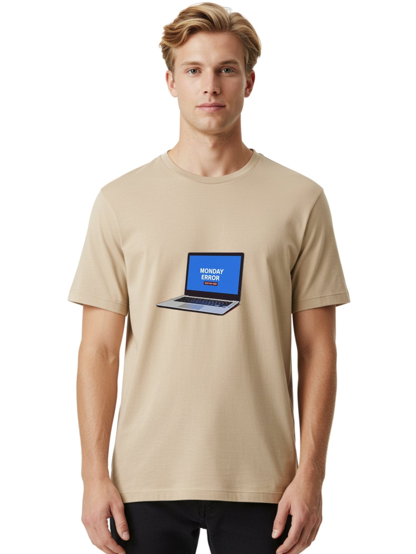 Monday-Error-8 Men'S Graphic Tee, 100% Cotton, Comfortable Casual Summer Wear, Machine Washable, Laptop With Error Message, Monday Blues, System Failure, Error Screen, Technology Issue, Computer Problem, Monday Motivation Bae527 16