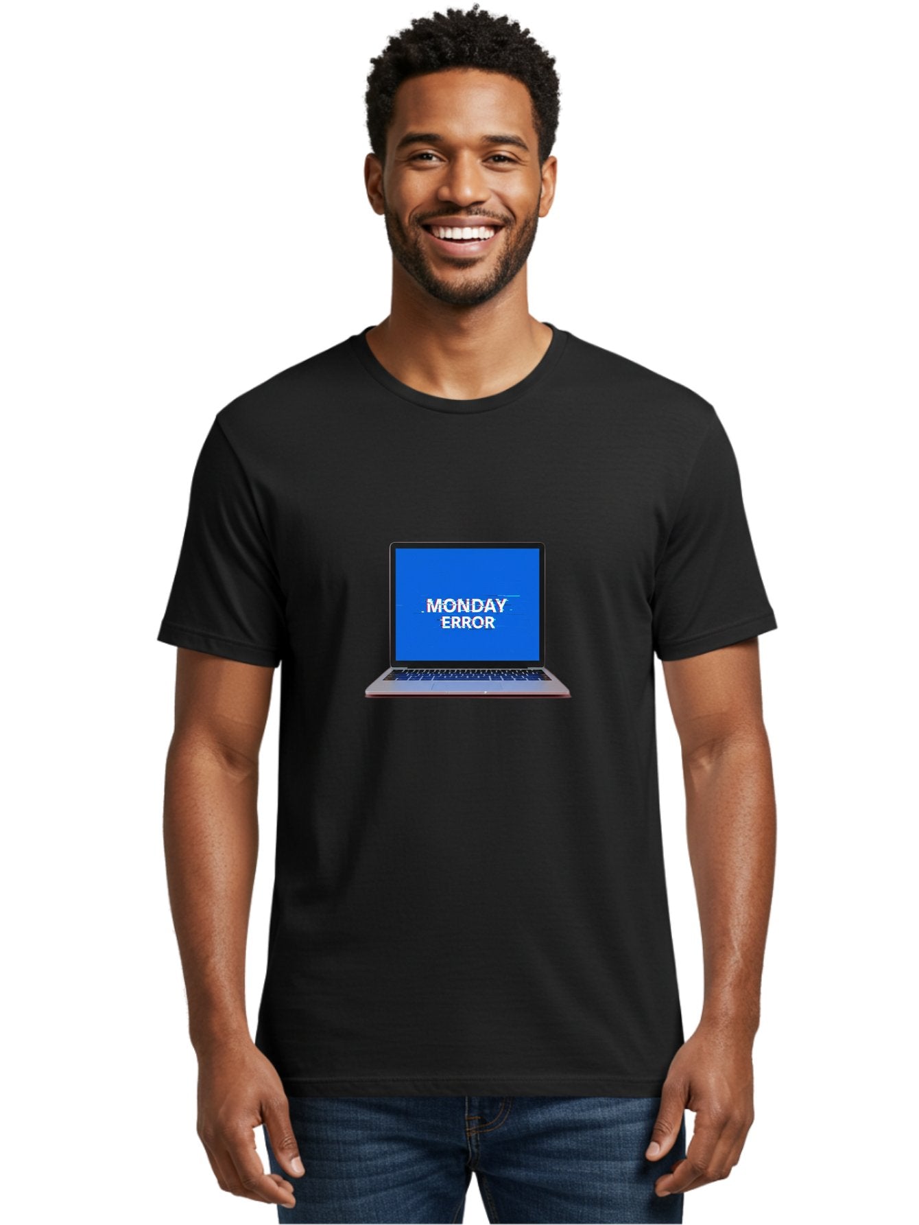 Monday-Error-9 Men'S Graphic Tee, 100% Cotton, Comfortable Casual Summer Wear, Machine Washable, Laptop Screen Displaying Monday Error Message, Computer Error, Malfunctioning Computer, Glitchy Screen, Blue Screen Of Death, Tech Issues, Bae528 27
