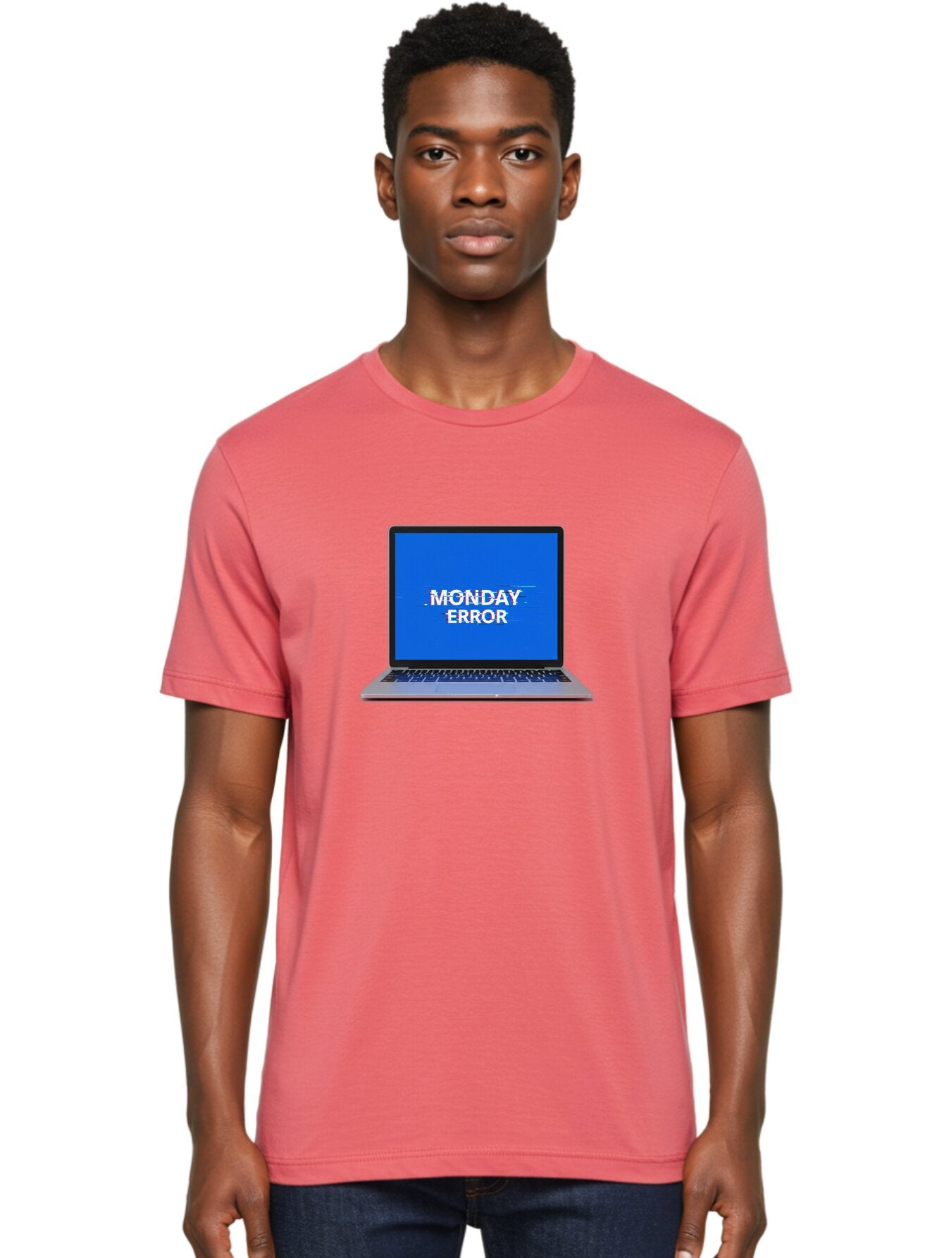 Monday-Error-9 Men'S Graphic Tee, 100% Cotton, Comfortable Casual Summer Wear, Machine Washable, Laptop Screen Displaying Monday Error Message, Computer Error, Malfunctioning Computer, Glitchy Screen, Blue Screen Of Death, Tech Issues, Bae528 25