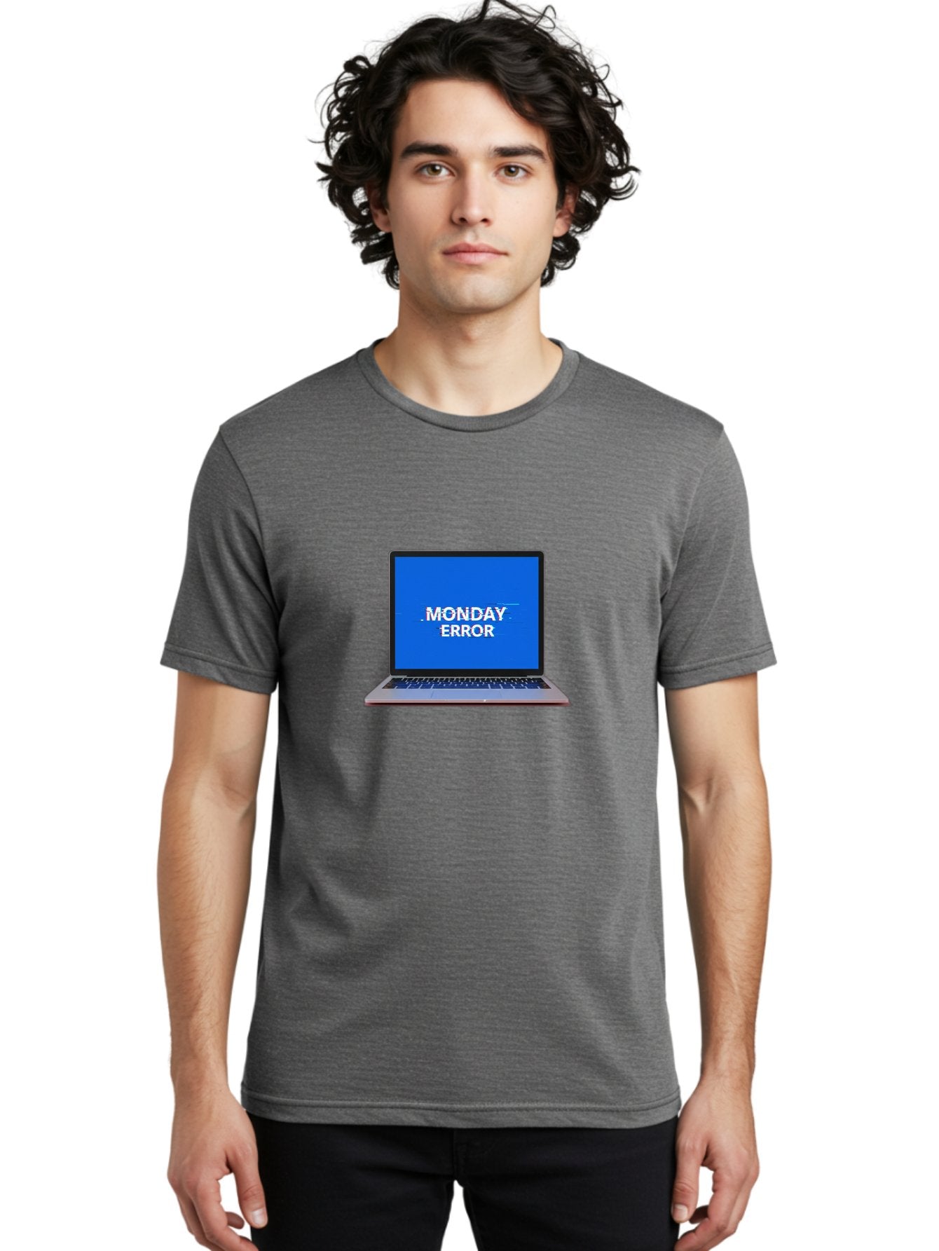 Monday-Error-9 Men'S Graphic Tee, 100% Cotton, Comfortable Casual Summer Wear, Machine Washable, Laptop Screen Displaying Monday Error Message, Computer Error, Malfunctioning Computer, Glitchy Screen, Blue Screen Of Death, Tech Issues, Bae528 29