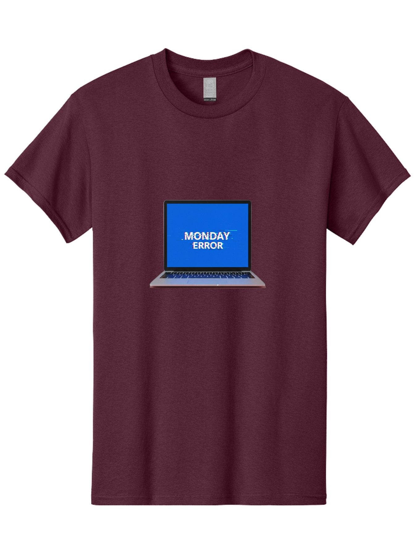 Monday-Error-9 Men'S Graphic Tee, 100% Cotton, Comfortable Casual Summer Wear, Machine Washable, Laptop Screen Displaying Monday Error Message, Computer Error, Malfunctioning Computer, Glitchy Screen, Blue Screen Of Death, Tech Issues, Bae528 9