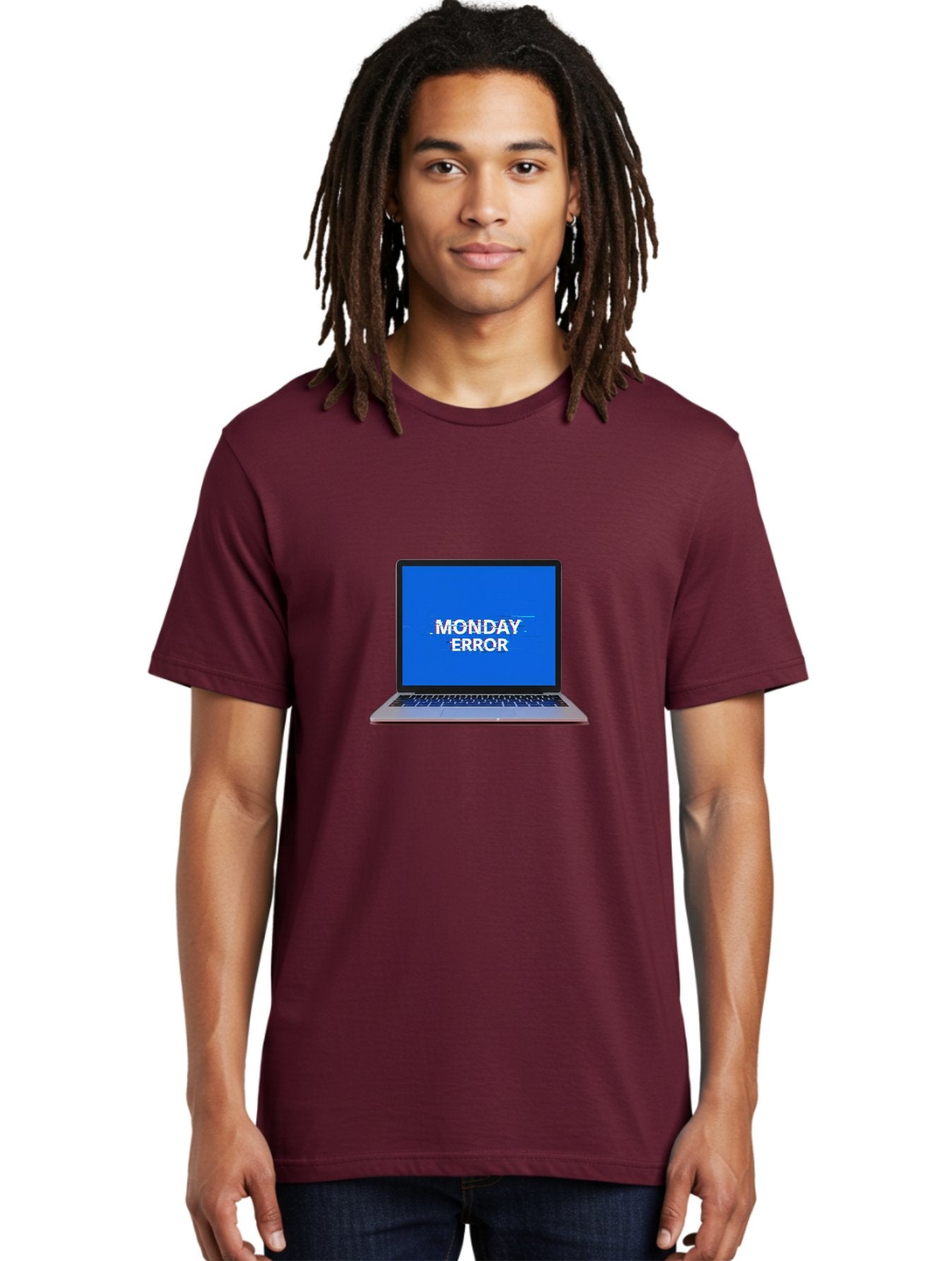 Monday-Error-9 Men'S Graphic Tee, 100% Cotton, Comfortable Casual Summer Wear, Machine Washable, Laptop Screen Displaying Monday Error Message, Computer Error, Malfunctioning Computer, Glitchy Screen, Blue Screen Of Death, Tech Issues, Bae528 26