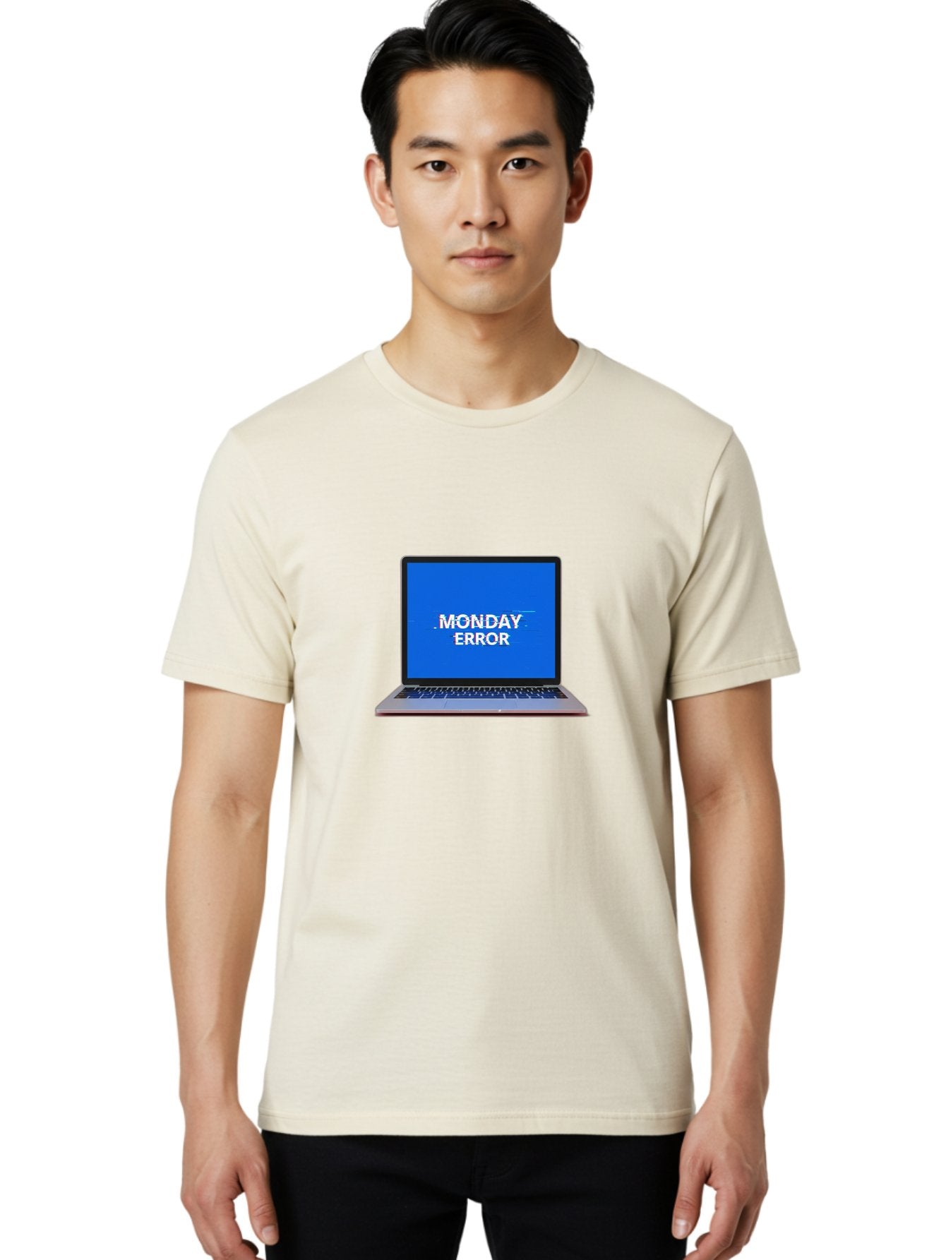 Monday-Error-9 Men'S Graphic Tee, 100% Cotton, Comfortable Casual Summer Wear, Machine Washable, Laptop Screen Displaying Monday Error Message, Computer Error, Malfunctioning Computer, Glitchy Screen, Blue Screen Of Death, Tech Issues, Bae528 16