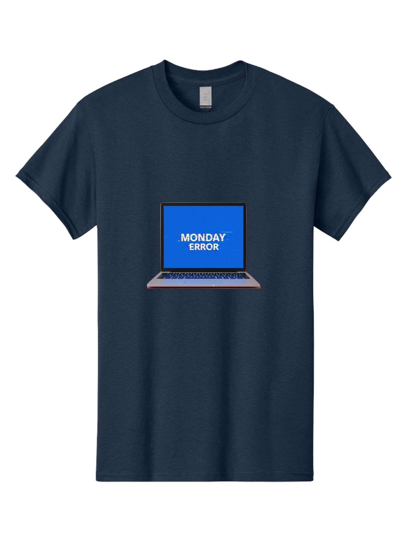 Monday-Error-9 Men'S Graphic Tee, 100% Cotton, Comfortable Casual Summer Wear, Machine Washable, Laptop Screen Displaying Monday Error Message, Computer Error, Malfunctioning Computer, Glitchy Screen, Blue Screen Of Death, Tech Issues, Bae528 3