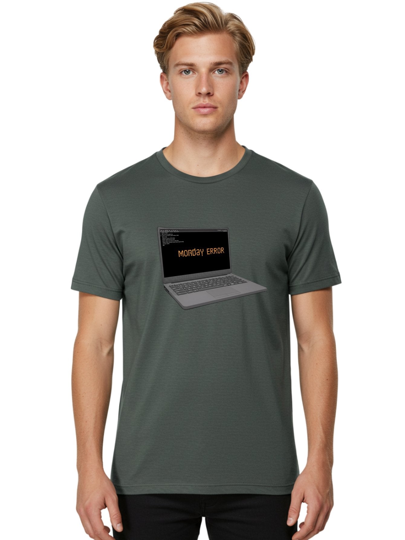 Monday-Error-Laptop Men'S Graphic Tee, 100% Cotton, Comfortable Casual Summer Wear, Machine Washable, Laptop Screen, Error Message, Monday Motivation, Coding Issues, Tech Problems, Computer Glitch, Debugging, Programming Error Bae529 24