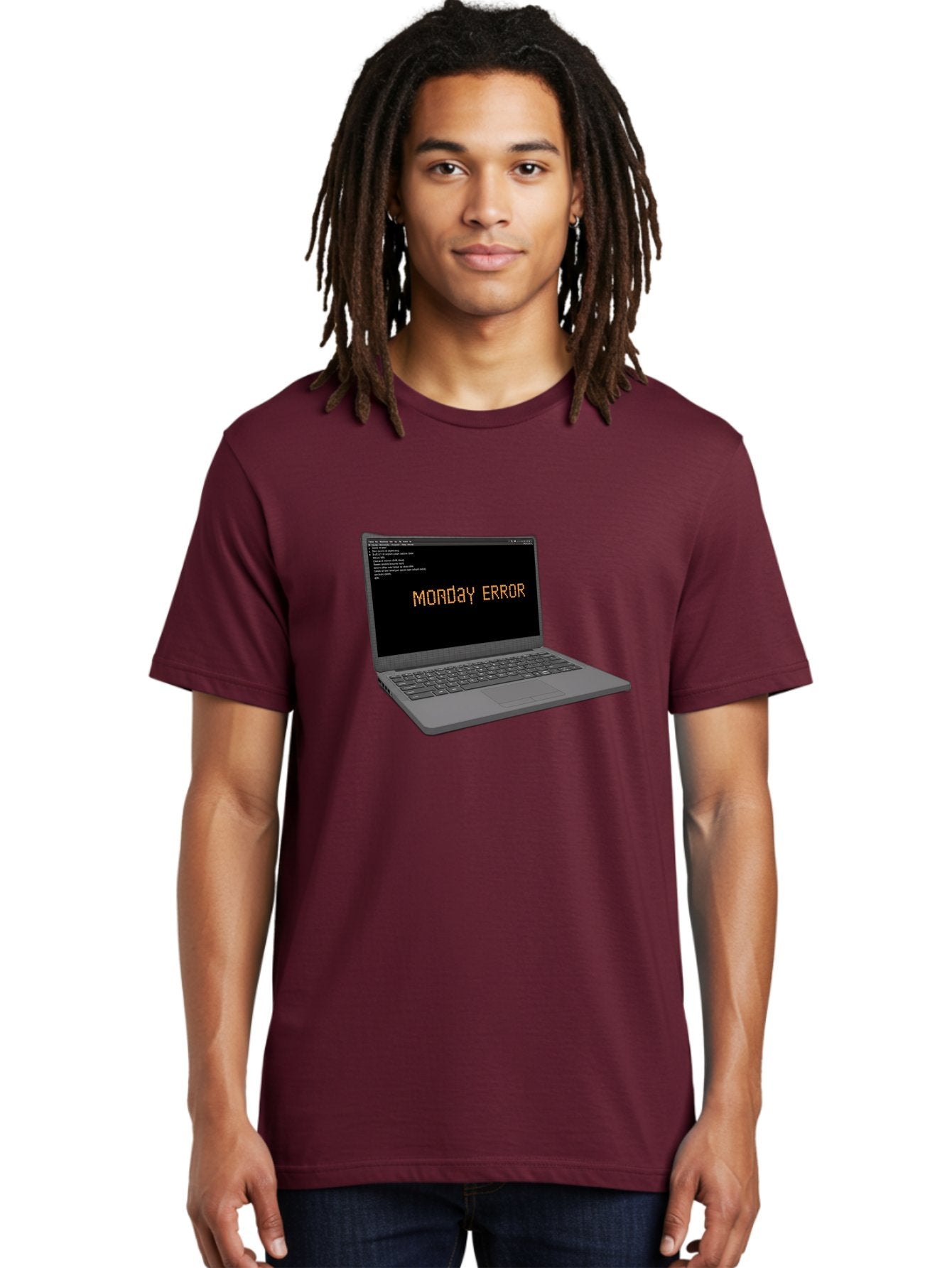 Monday-Error-Laptop Men'S Graphic Tee, 100% Cotton, Comfortable Casual Summer Wear, Machine Washable, Laptop Screen, Error Message, Monday Motivation, Coding Issues, Tech Problems, Computer Glitch, Debugging, Programming Error Bae529 28
