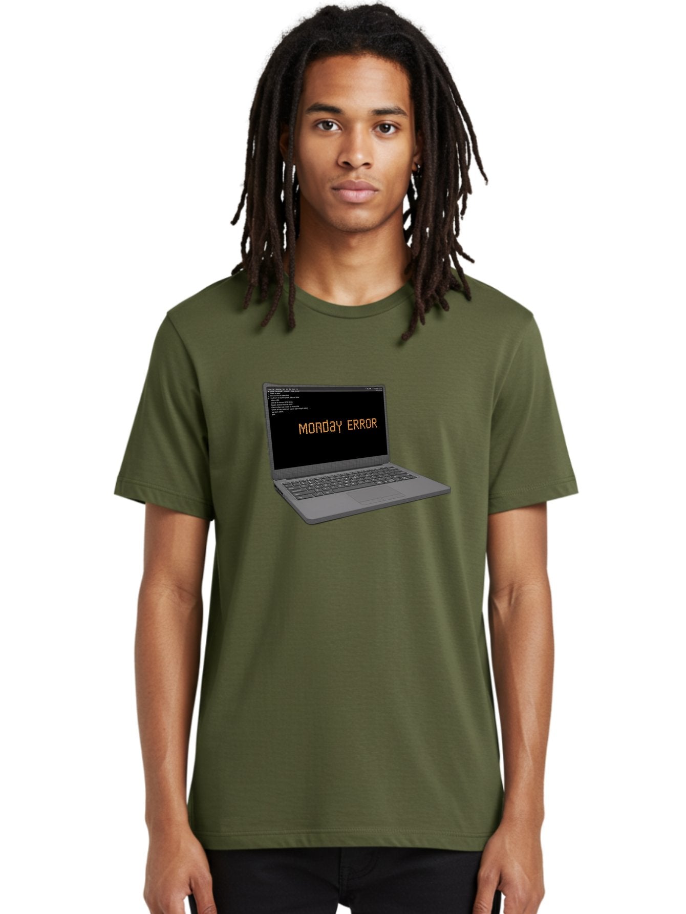 Monday-Error-Laptop Men'S Graphic Tee, 100% Cotton, Comfortable Casual Summer Wear, Machine Washable, Laptop Screen, Error Message, Monday Motivation, Coding Issues, Tech Problems, Computer Glitch, Debugging, Programming Error Bae529 29