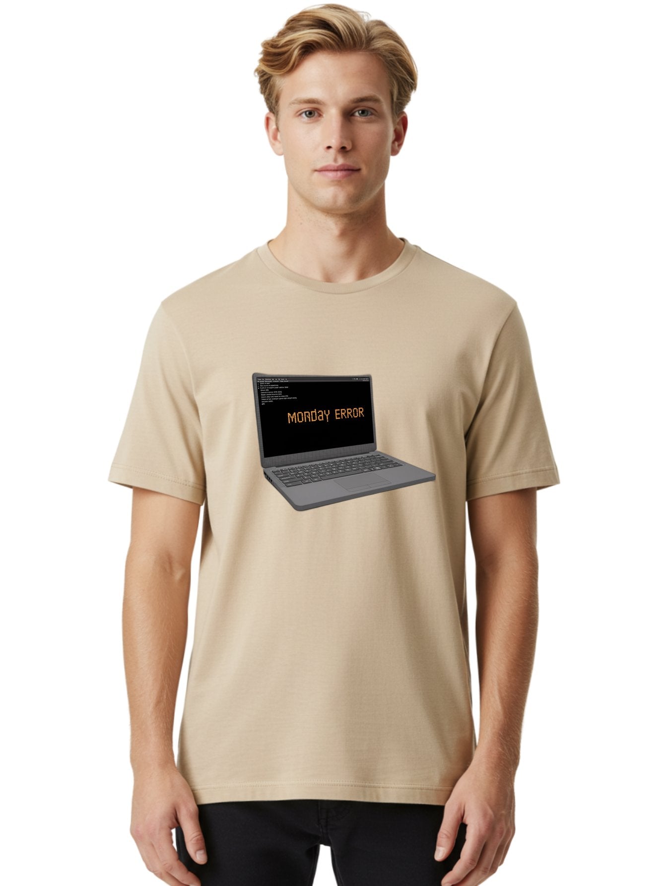 Monday-Error-Laptop Men'S Graphic Tee, 100% Cotton, Comfortable Casual Summer Wear, Machine Washable, Laptop Screen, Error Message, Monday Motivation, Coding Issues, Tech Problems, Computer Glitch, Debugging, Programming Error Bae529 22