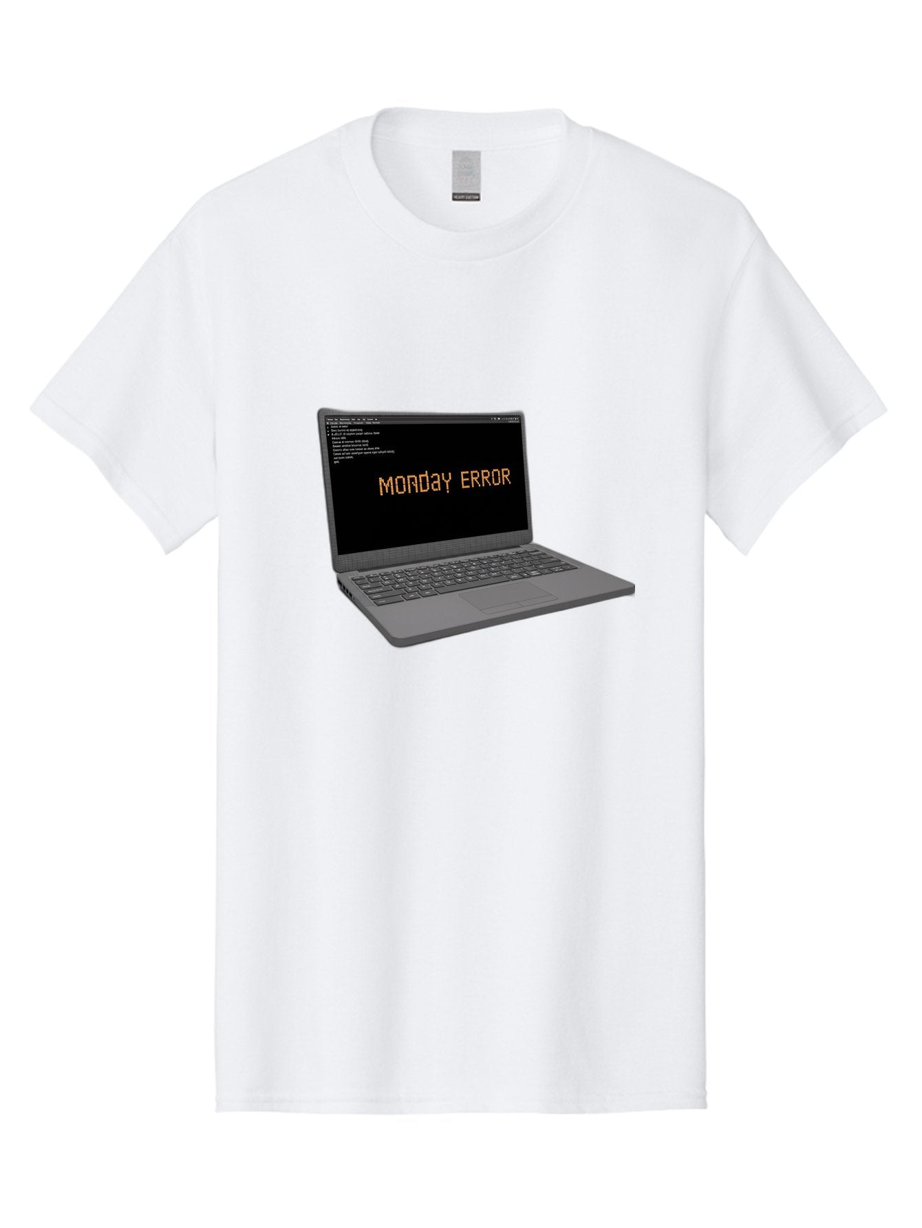 Monday-Error-Laptop Men'S Graphic Tee, 100% Cotton, Comfortable Casual Summer Wear, Machine Washable, Laptop Screen, Error Message, Monday Motivation, Coding Issues, Tech Problems, Computer Glitch, Debugging, Programming Error Bae529