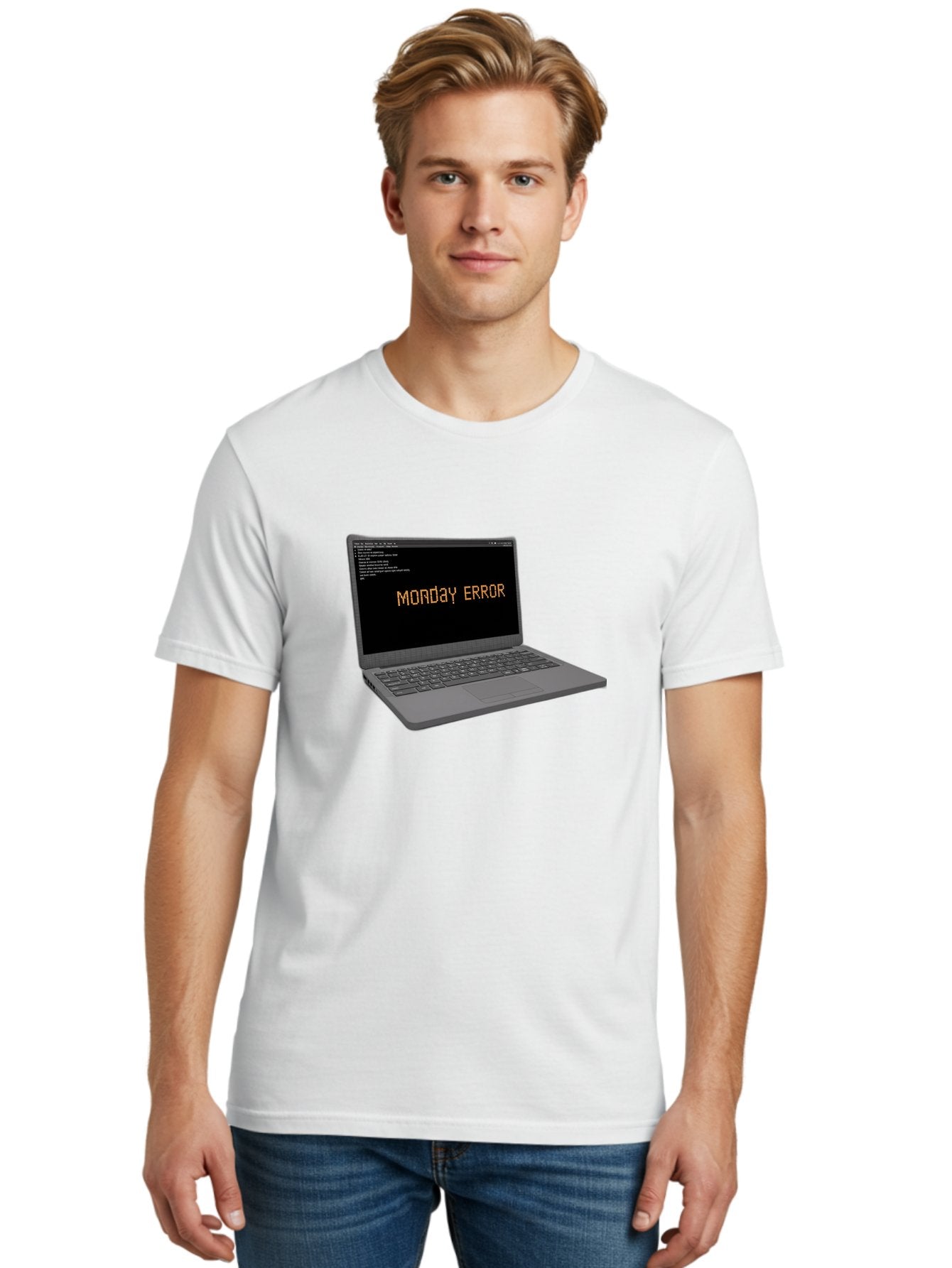 Monday-Error-Laptop Men'S Graphic Tee, 100% Cotton, Comfortable Casual Summer Wear, Machine Washable, Laptop Screen, Error Message, Monday Motivation, Coding Issues, Tech Problems, Computer Glitch, Debugging, Programming Error Bae529 21