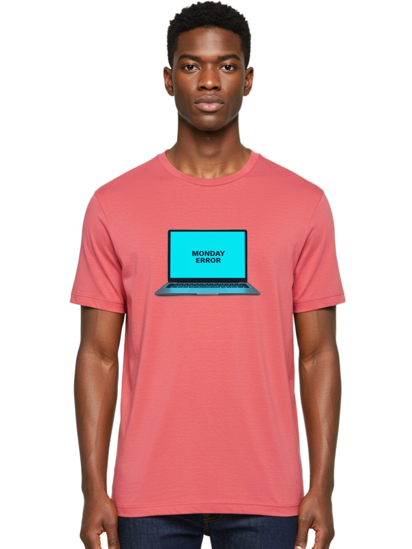 Monday-Error Men'S Graphic Tee, 100% Cotton, Comfortable Casual Summer Wear, Machine Washable, Laptop With Error Message, Monday Blues, System Failure, Computer Glitch, Blue Screen, Tech Issue, Troubleshooting Bae530 20