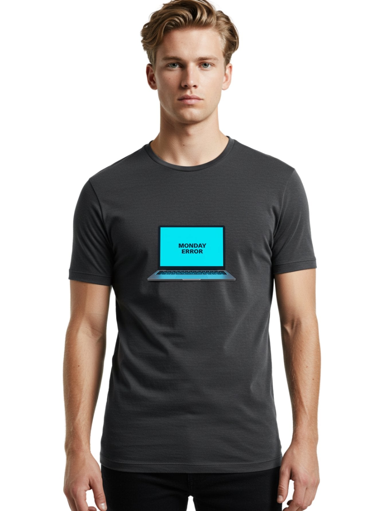 Monday-Error Men'S Graphic Tee, 100% Cotton, Comfortable Casual Summer Wear, Machine Washable, Laptop With Error Message, Monday Blues, System Failure, Computer Glitch, Blue Screen, Tech Issue, Troubleshooting Bae530 29