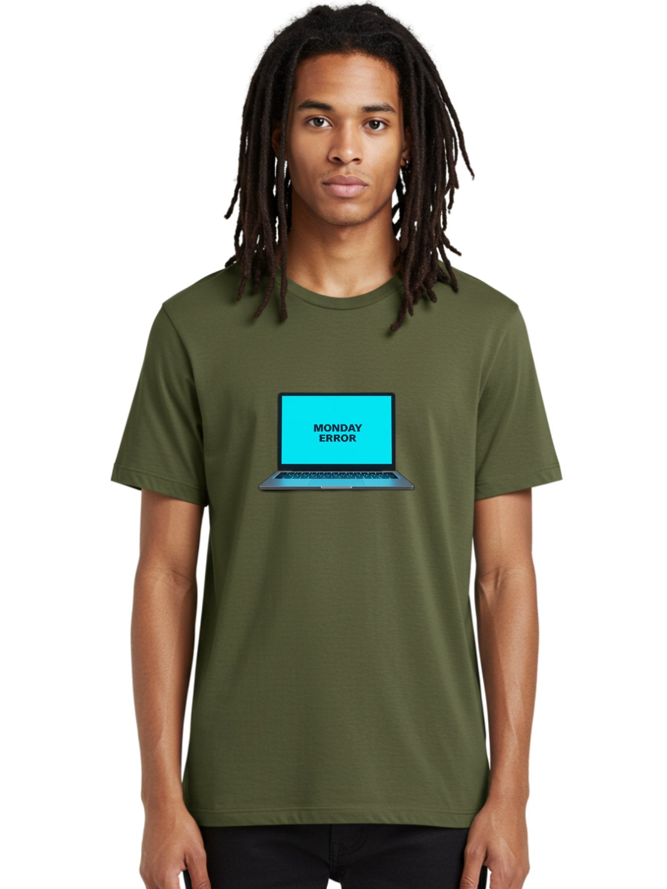 Monday-Error Men'S Graphic Tee, 100% Cotton, Comfortable Casual Summer Wear, Machine Washable, Laptop With Error Message, Monday Blues, System Failure, Computer Glitch, Blue Screen, Tech Issue, Troubleshooting Bae530 19