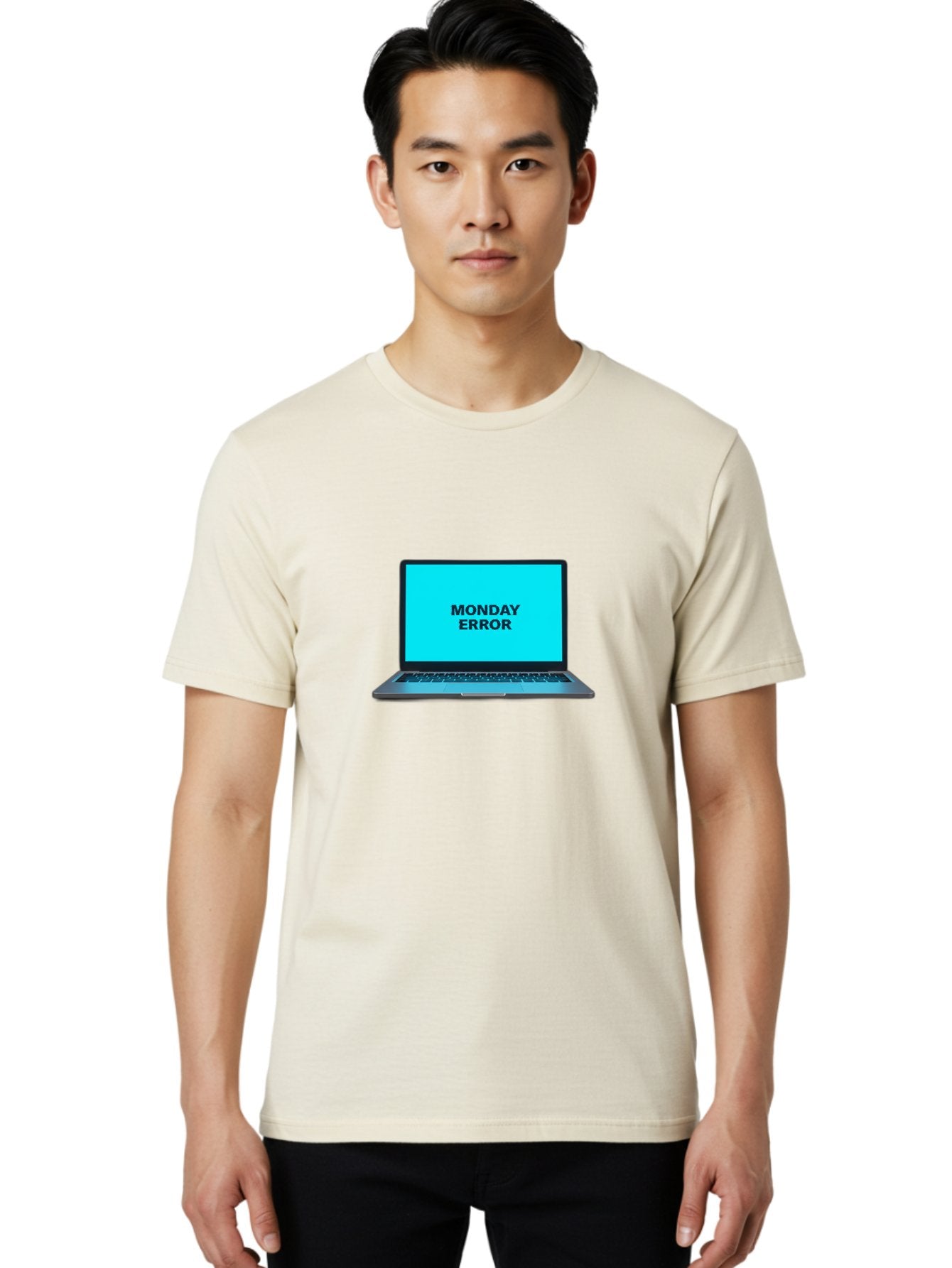 Monday-Error Men'S Graphic Tee, 100% Cotton, Comfortable Casual Summer Wear, Machine Washable, Laptop With Error Message, Monday Blues, System Failure, Computer Glitch, Blue Screen, Tech Issue, Troubleshooting Bae530 17