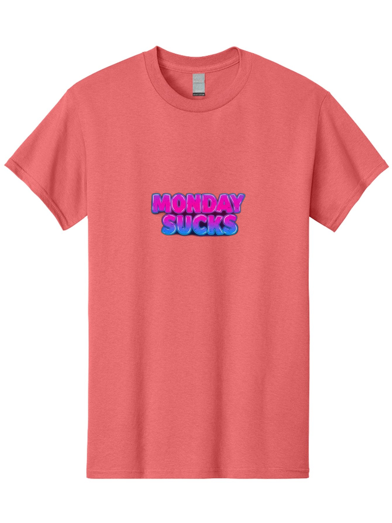 Monday-Sucks-1 Men'S Graphic Tee, 100% Cotton, Comfortable Casual Summer Wear, Machine Washable, Monday Motivation, Motivational Quote, Funny Meme, Humor, Sarcasm, Workweek Grind, Relief, Colorful Text, Pink, Blue, Gradient, Workplace Humor, Bae534 5