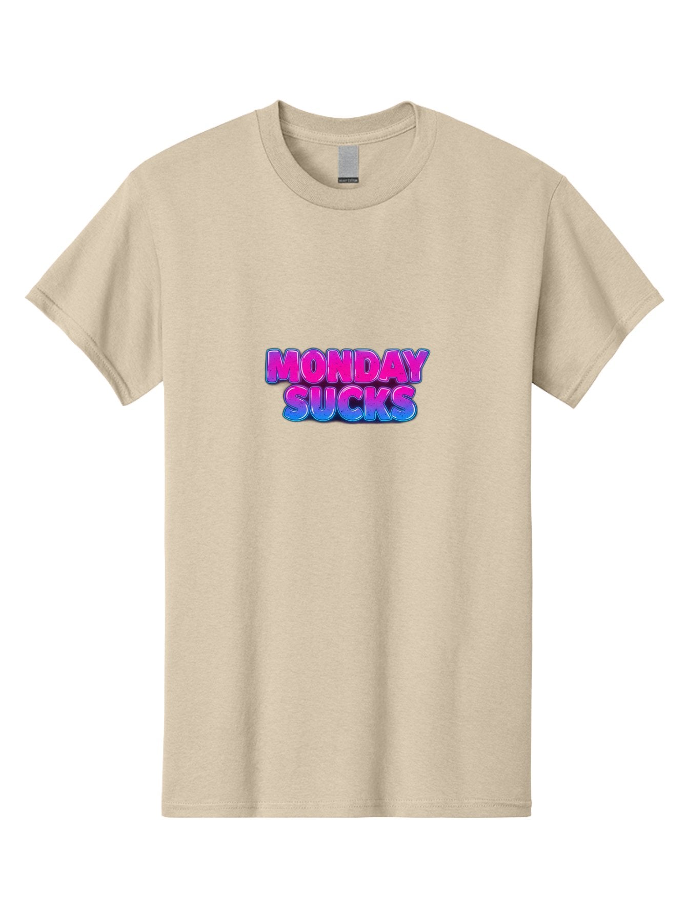 Monday-Sucks-1 Men'S Graphic Tee, 100% Cotton, Comfortable Casual Summer Wear, Machine Washable, Monday Motivation, Motivational Quote, Funny Meme, Humor, Sarcasm, Workweek Grind, Relief, Colorful Text, Pink, Blue, Gradient, Workplace Humor, Bae534 4