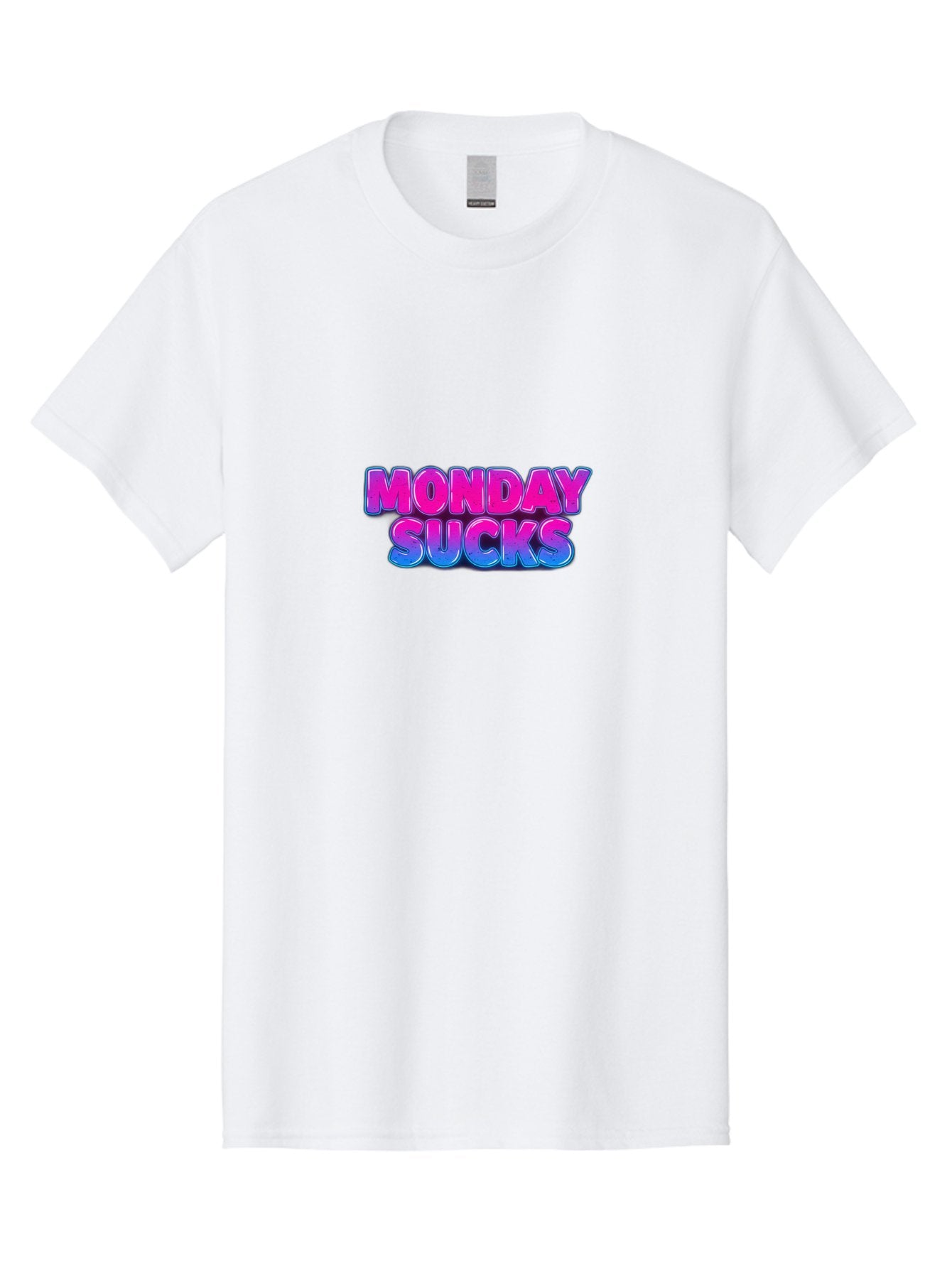 Monday-Sucks-1 Men'S Graphic Tee, 100% Cotton, Comfortable Casual Summer Wear, Machine Washable, Monday Motivation, Motivational Quote, Funny Meme, Humor, Sarcasm, Workweek Grind, Relief, Colorful Text, Pink, Blue, Gradient, Workplace Humor, Bae534