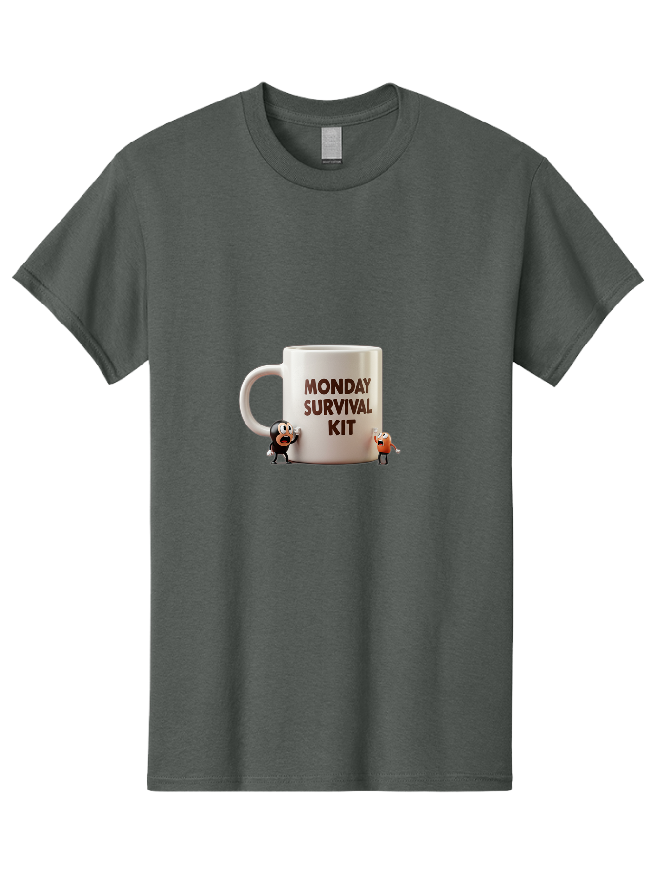 Monday-Survival-Kit-1 Men'S Graphic Tee, 100% Cotton, Comfortable Casual Summer Wear, Machine Washable, Coffee Mug, Monday Motivation, Survival Kit, Cartoon Characters, Humorous Design, Funny Coffee Cup, Quirky Illustration, Stress Relief Bae536