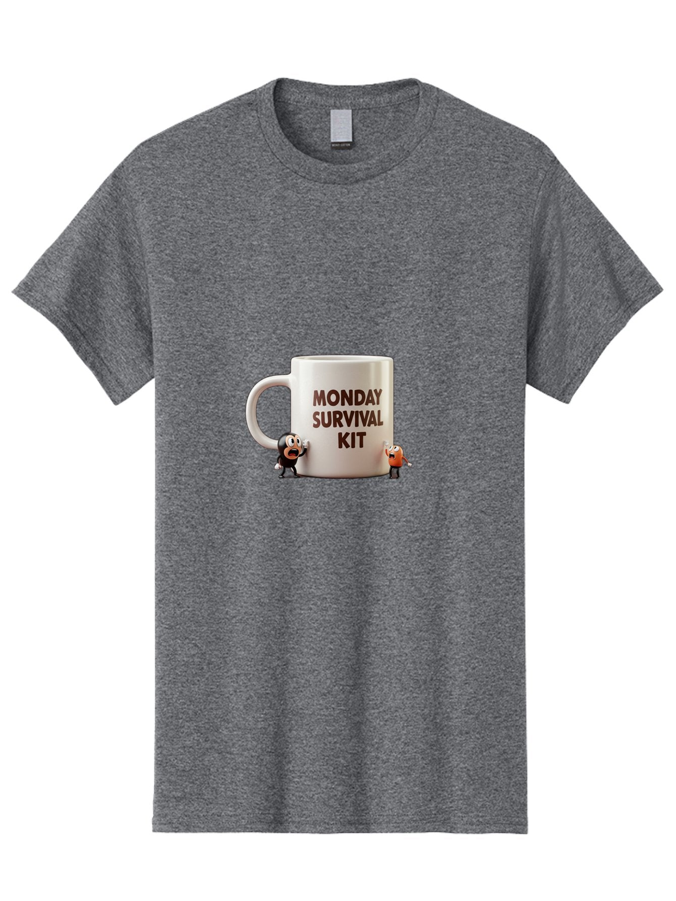 Monday-Survival-Kit-1 Men'S Graphic Tee, 100% Cotton, Comfortable Casual Summer Wear, Machine Washable, Coffee Mug, Monday Motivation, Survival Kit, Cartoon Characters, Humorous Design, Funny Coffee Cup, Quirky Illustration, Stress Relief Bae536