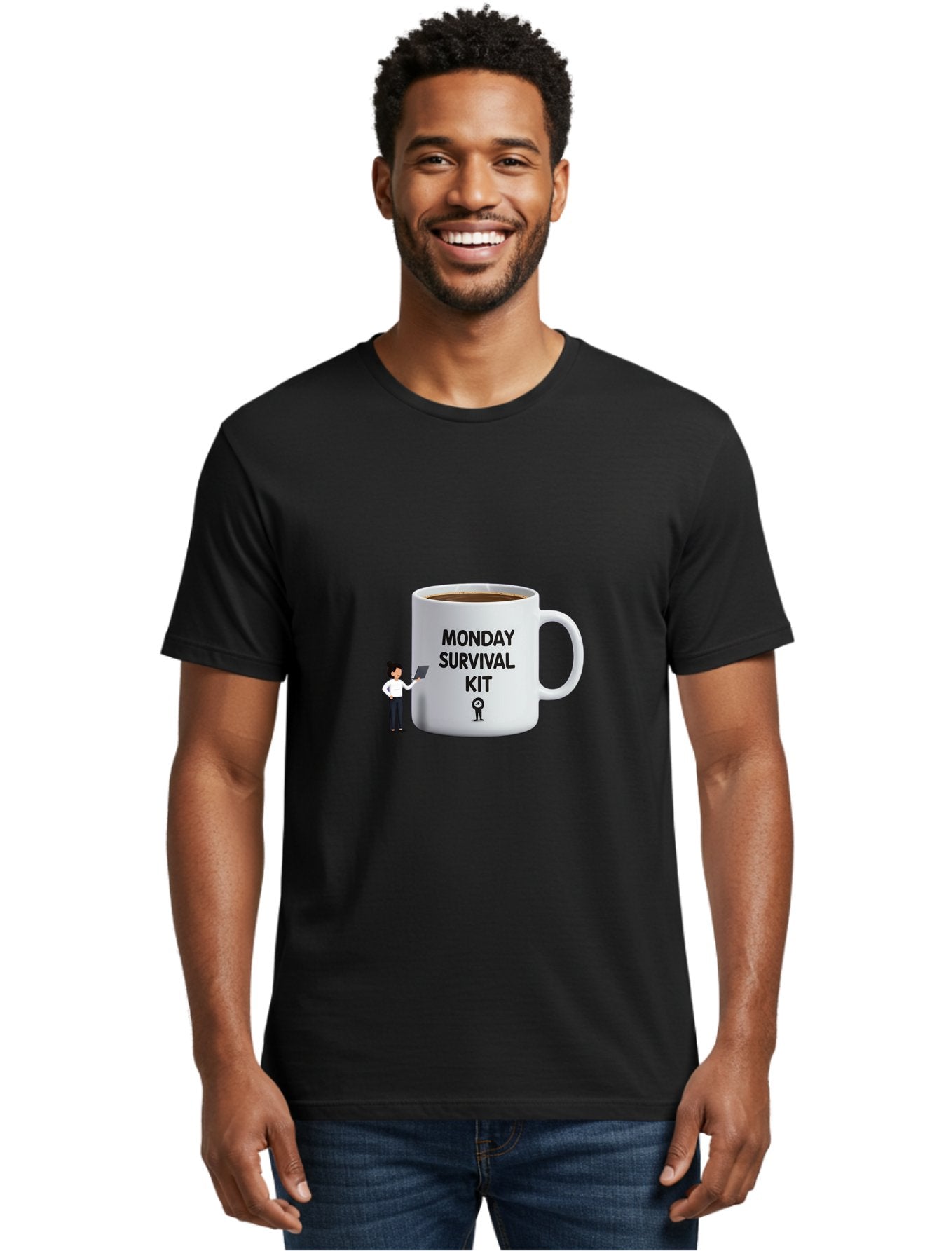 Monday-Survival-Kit Men'S Graphic Tee, 100% Cotton, Comfortable Casual Summer Wear, Machine Washable, Coffee Mug, Monday Motivation, Survival Kit, Morning Coffee, Coffee Break, Motivation, Morning Routine, Funny Coffee Mug, Office Humor, Bae538 28