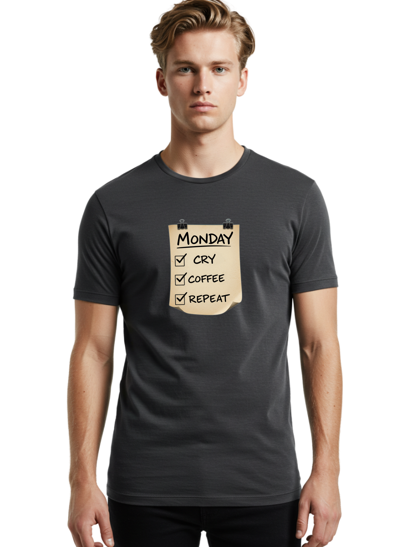 Monday-To-Do-List-1 Men'S Graphic Tee, 100% Cotton, Comfortable Casual Summer Wear, Machine Washable, Monday Motivation, Funny To-Do List, Humor, Coffee Lover, Cry Coffee Repeat, Monday Blues, Motivational Quote, Monday Humor Bae539 26