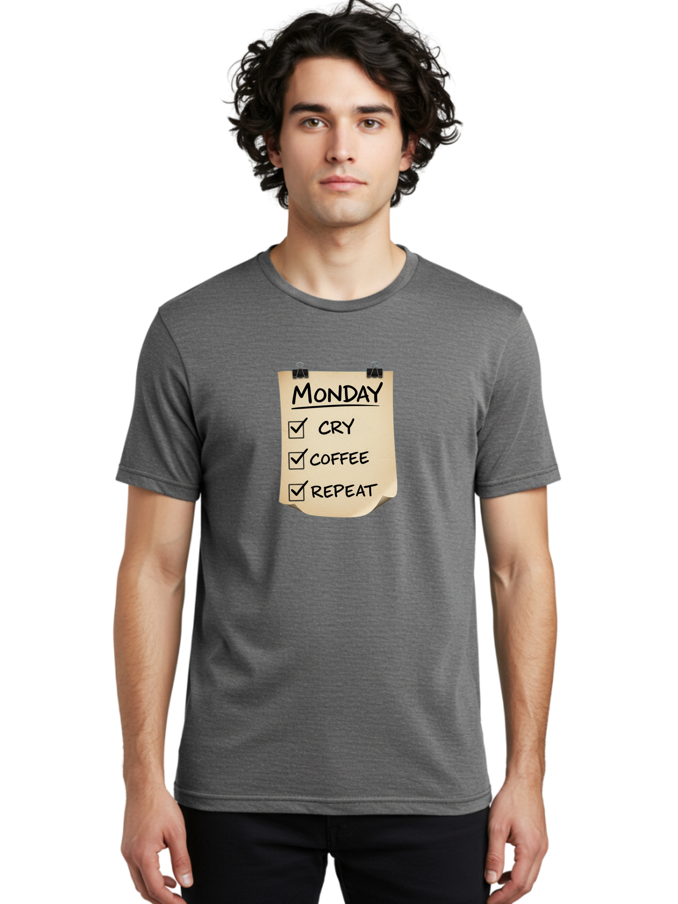 Monday-To-Do-List-1 Men'S Graphic Tee, 100% Cotton, Comfortable Casual Summer Wear, Machine Washable, Monday Motivation, Funny To-Do List, Humor, Coffee Lover, Cry Coffee Repeat, Monday Blues, Motivational Quote, Monday Humor Bae539 16