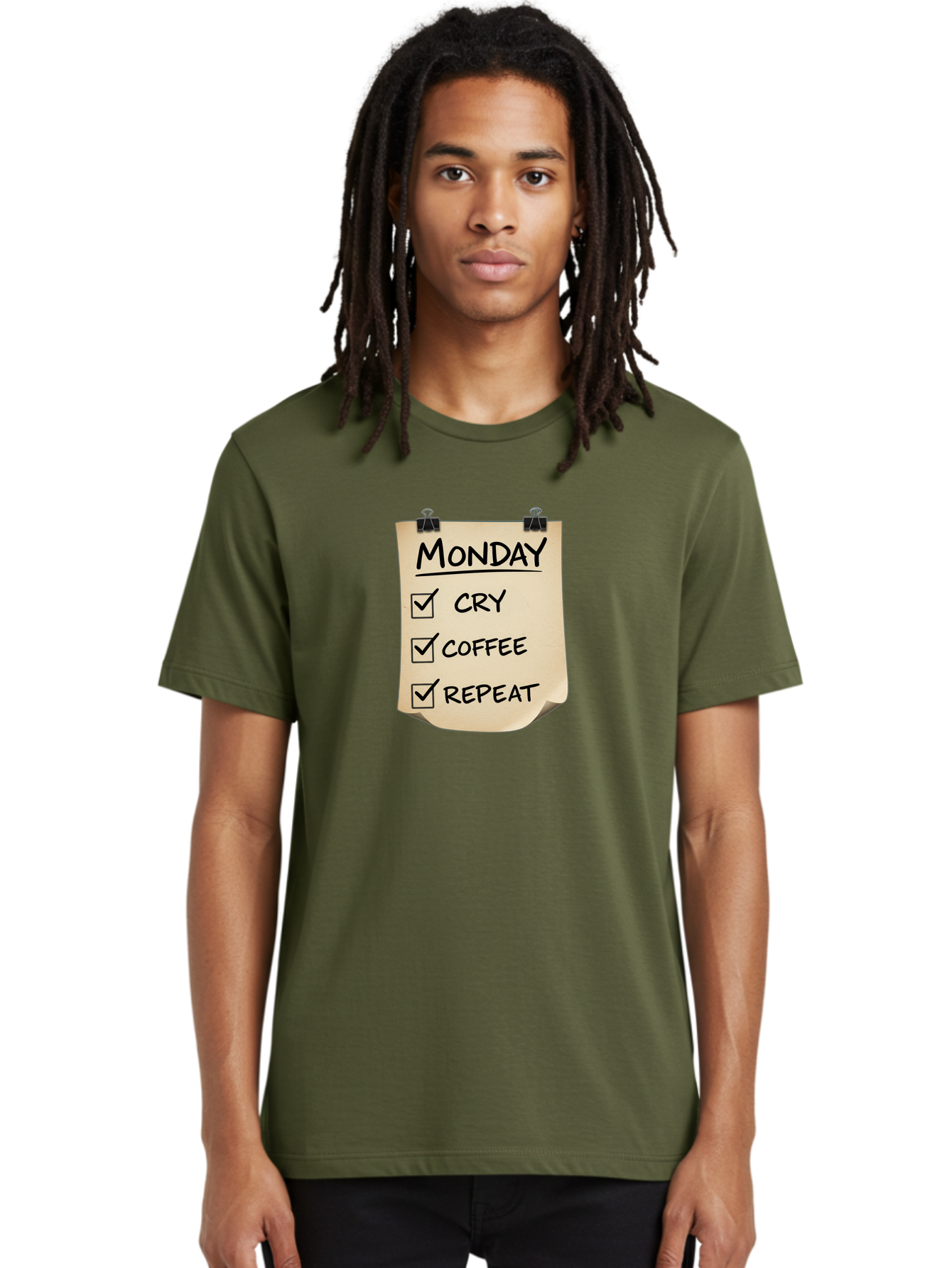 Monday-To-Do-List-1 Men'S Graphic Tee, 100% Cotton, Comfortable Casual Summer Wear, Machine Washable, Monday Motivation, Funny To-Do List, Humor, Coffee Lover, Cry Coffee Repeat, Monday Blues, Motivational Quote, Monday Humor Bae539 24