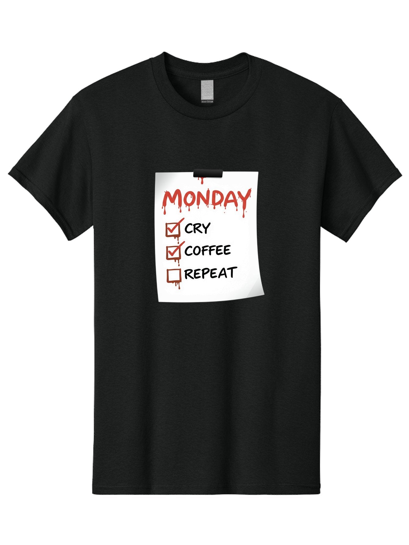 Monday-To-Do-List-2 Men'S Graphic Tee, 100% Cotton, Comfortable Casual Summer Wear, Machine Washable, Humorous To-Do List, Monday Blues, Cry, Coffee, Repeat, Funny Office Humor, Workplace Comedy, Blood Dripping Text, Checklist, Relatable Meme Bae540 7