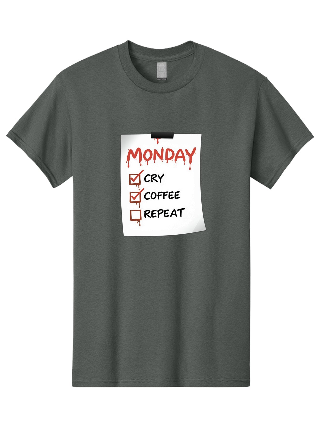 Monday-To-Do-List-2 Men'S Graphic Tee, 100% Cotton, Comfortable Casual Summer Wear, Machine Washable, Humorous To-Do List, Monday Blues, Cry, Coffee, Repeat, Funny Office Humor, Workplace Comedy, Blood Dripping Text, Checklist, Relatable Meme Bae540 11