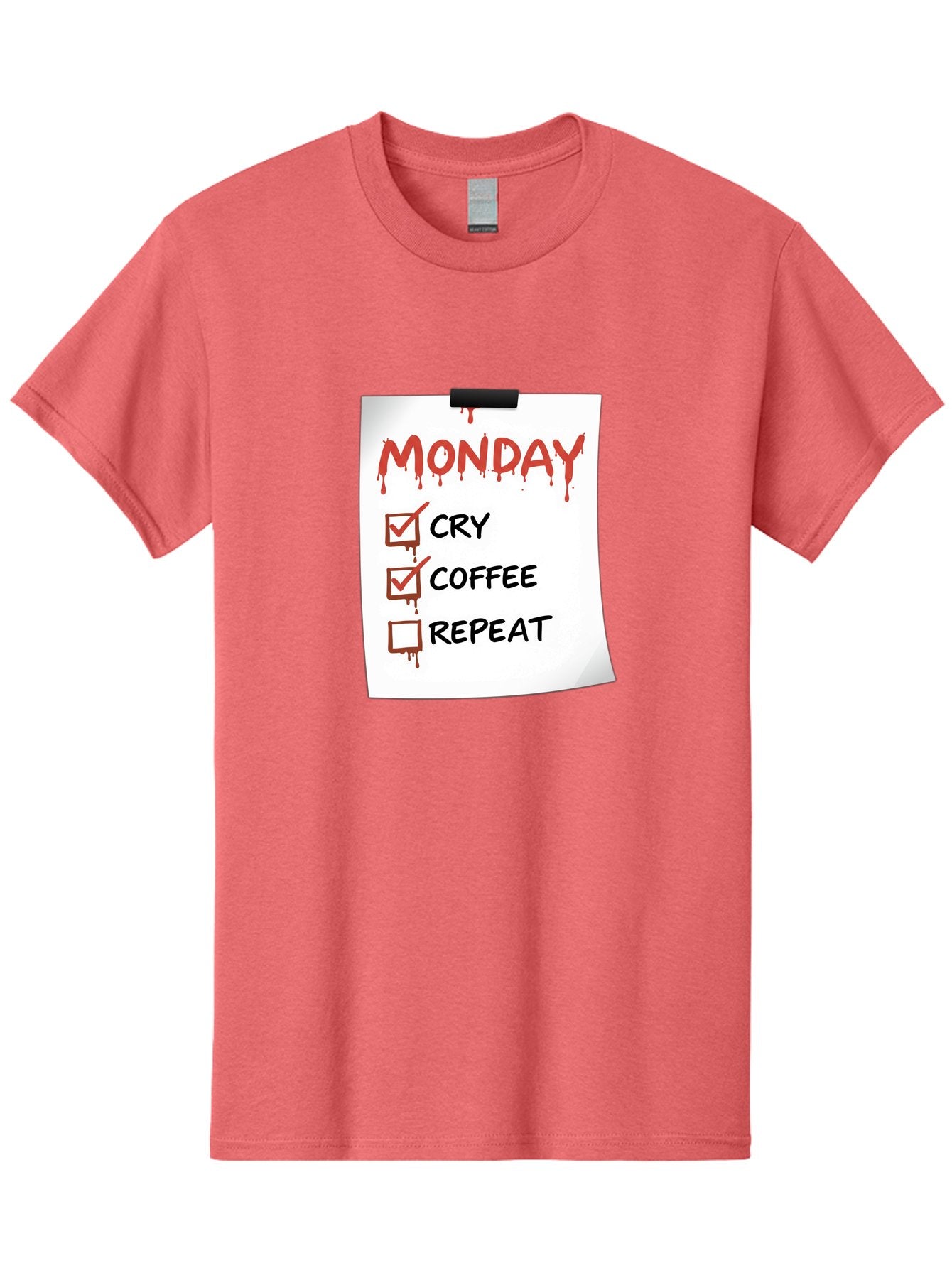 Monday-To-Do-List-2 Men'S Graphic Tee, 100% Cotton, Comfortable Casual Summer Wear, Machine Washable, Humorous To-Do List, Monday Blues, Cry, Coffee, Repeat, Funny Office Humor, Workplace Comedy, Blood Dripping Text, Checklist, Relatable Meme Bae540 10