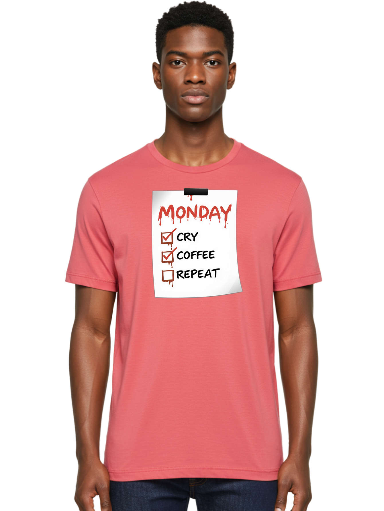 Monday-To-Do-List-2 Men'S Graphic Tee, 100% Cotton, Comfortable Casual Summer Wear, Machine Washable, Humorous To-Do List, Monday Blues, Cry, Coffee, Repeat, Funny Office Humor, Workplace Comedy, Blood Dripping Text, Checklist, Relatable Meme Bae540 29