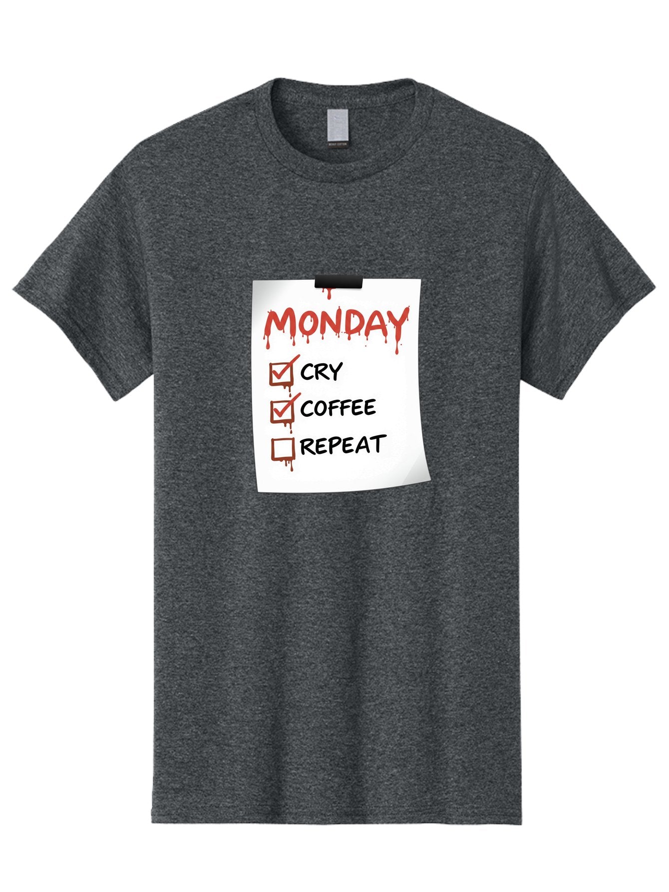 Monday-To-Do-List-2 Men'S Graphic Tee, 100% Cotton, Comfortable Casual Summer Wear, Machine Washable, Humorous To-Do List, Monday Blues, Cry, Coffee, Repeat, Funny Office Humor, Workplace Comedy, Blood Dripping Text, Checklist, Relatable Meme Bae540 15