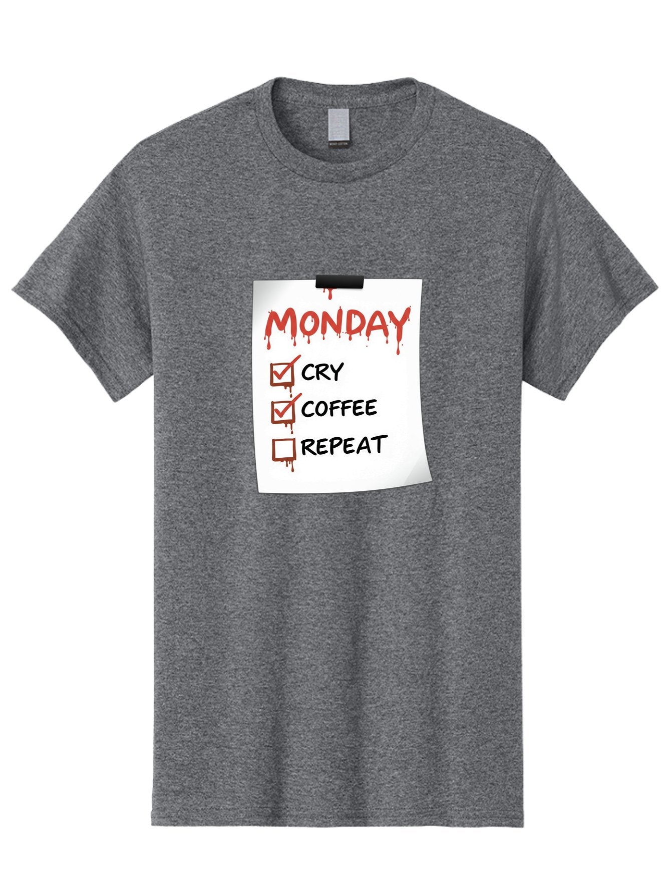 Monday-To-Do-List-2 Men'S Graphic Tee, 100% Cotton, Comfortable Casual Summer Wear, Machine Washable, Humorous To-Do List, Monday Blues, Cry, Coffee, Repeat, Funny Office Humor, Workplace Comedy, Blood Dripping Text, Checklist, Relatable Meme Bae540 14