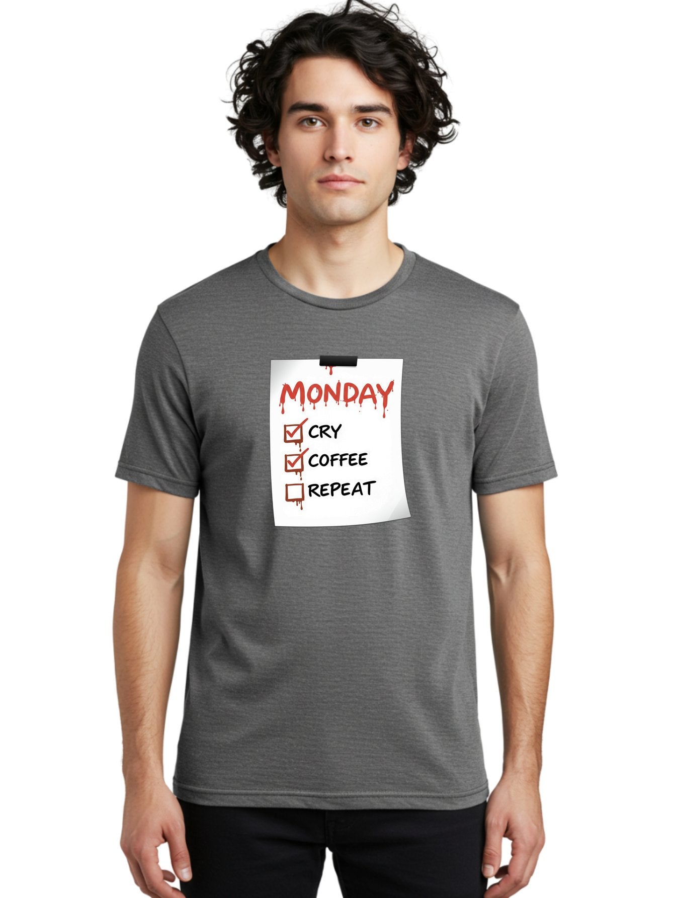 Monday-To-Do-List-2 Men'S Graphic Tee, 100% Cotton, Comfortable Casual Summer Wear, Machine Washable, Humorous To-Do List, Monday Blues, Cry, Coffee, Repeat, Funny Office Humor, Workplace Comedy, Blood Dripping Text, Checklist, Relatable Meme Bae540 29
