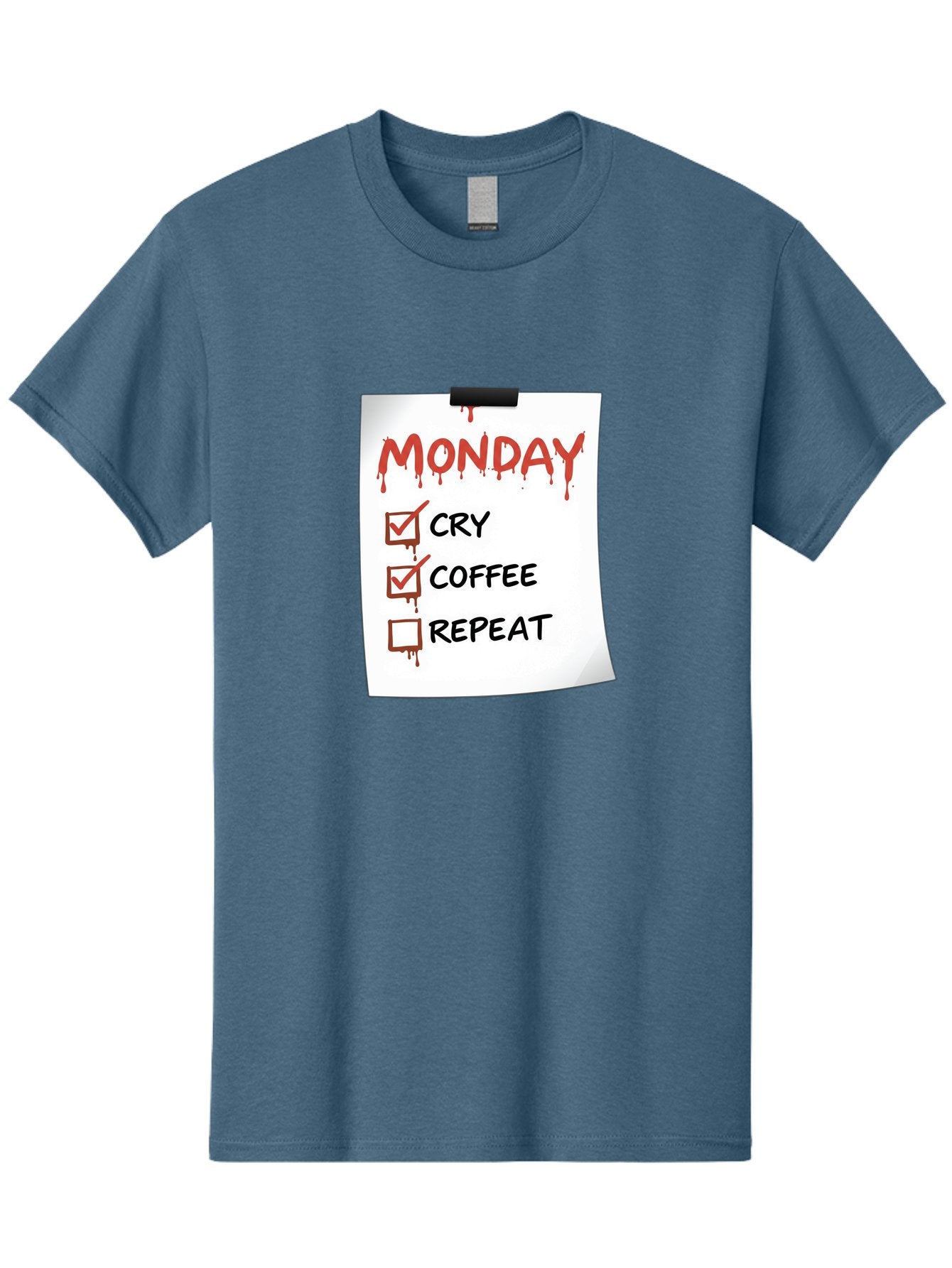 Monday-To-Do-List-2 Men'S Graphic Tee, 100% Cotton, Comfortable Casual Summer Wear, Machine Washable, Humorous To-Do List, Monday Blues, Cry, Coffee, Repeat, Funny Office Humor, Workplace Comedy, Blood Dripping Text, Checklist, Relatable Meme Bae540 9