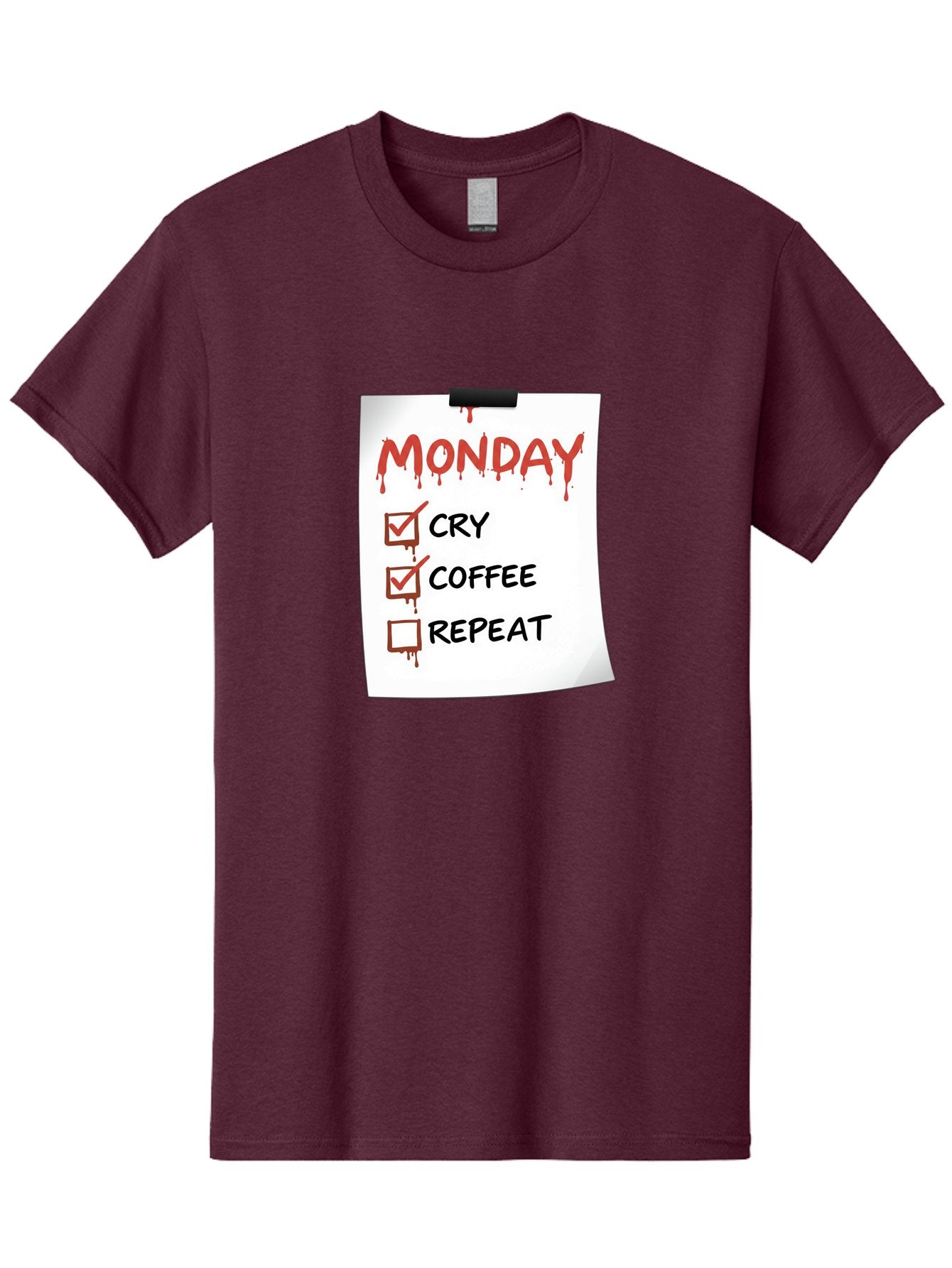 Monday-To-Do-List-2 Men'S Graphic Tee, 100% Cotton, Comfortable Casual Summer Wear, Machine Washable, Humorous To-Do List, Monday Blues, Cry, Coffee, Repeat, Funny Office Humor, Workplace Comedy, Blood Dripping Text, Checklist, Relatable Meme Bae540 13