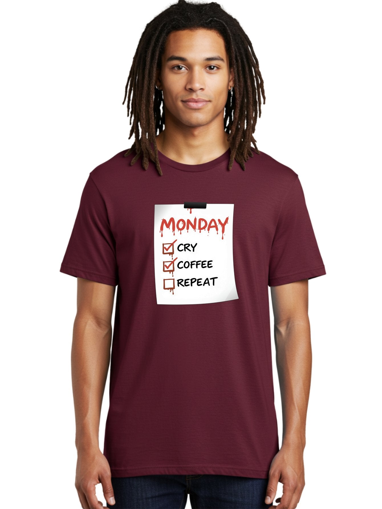 Monday-To-Do-List-2 Men'S Graphic Tee, 100% Cotton, Comfortable Casual Summer Wear, Machine Washable, Humorous To-Do List, Monday Blues, Cry, Coffee, Repeat, Funny Office Humor, Workplace Comedy, Blood Dripping Text, Checklist, Relatable Meme Bae540 20