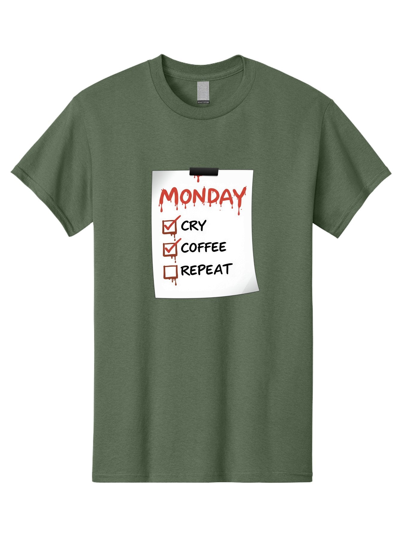 Monday-To-Do-List-2 Men'S Graphic Tee, 100% Cotton, Comfortable Casual Summer Wear, Machine Washable, Humorous To-Do List, Monday Blues, Cry, Coffee, Repeat, Funny Office Humor, Workplace Comedy, Blood Dripping Text, Checklist, Relatable Meme Bae540 3